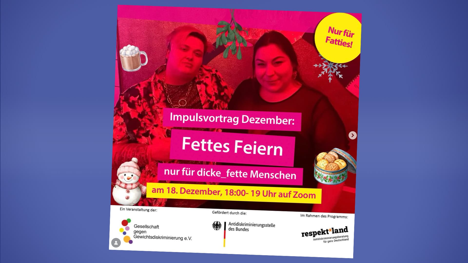 „Nur für Fatties”: Bundesregierung fördert Weihnachtsveranstaltung nur für „dicke_fette” Menschen
