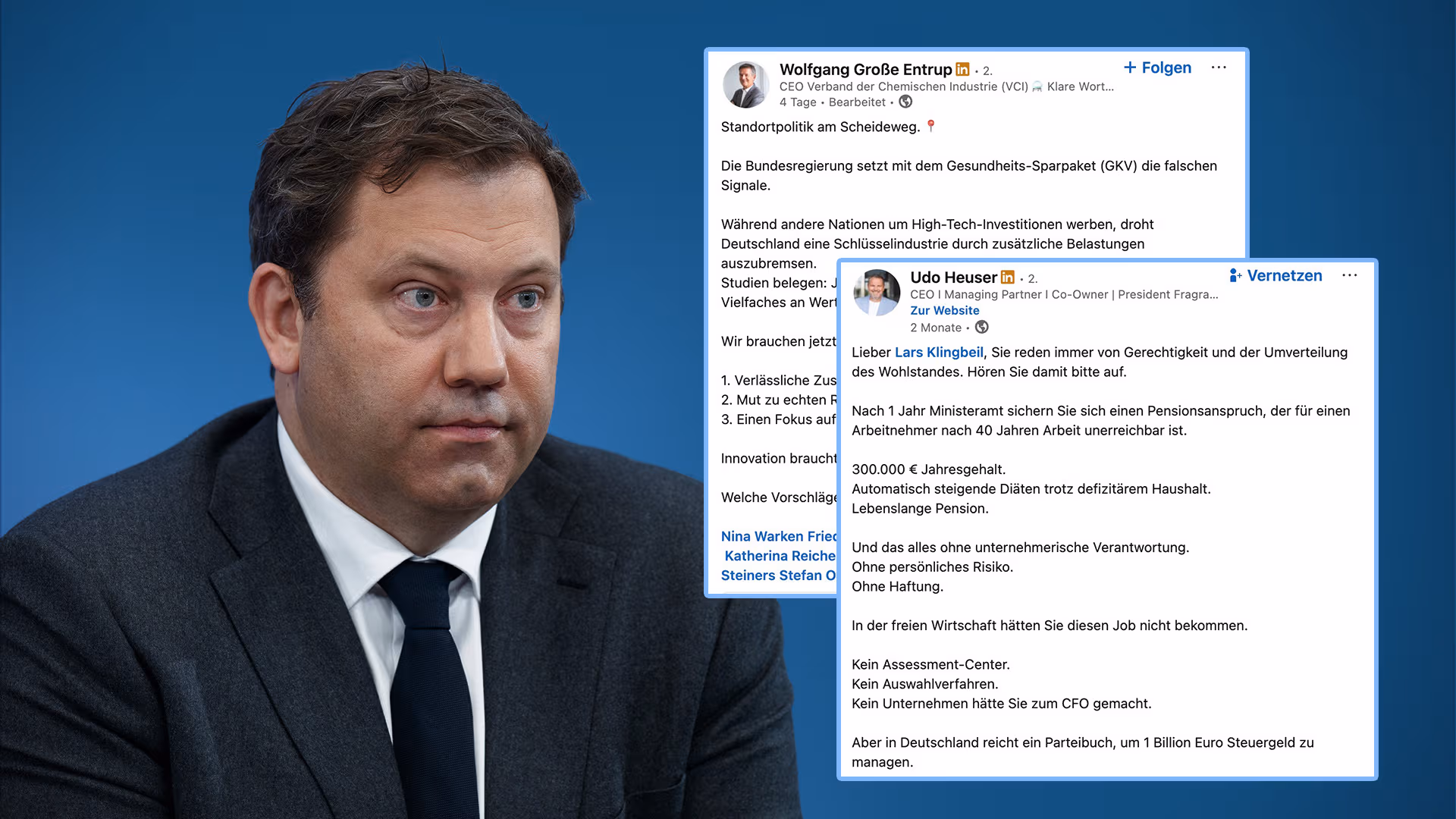 „In der freien Wirtschaft hätten Sie diesen Job nicht bekommen”, schreibt ein CEO an Klingbeil gerichtet – auf LinkedIn kippt die Stimmung