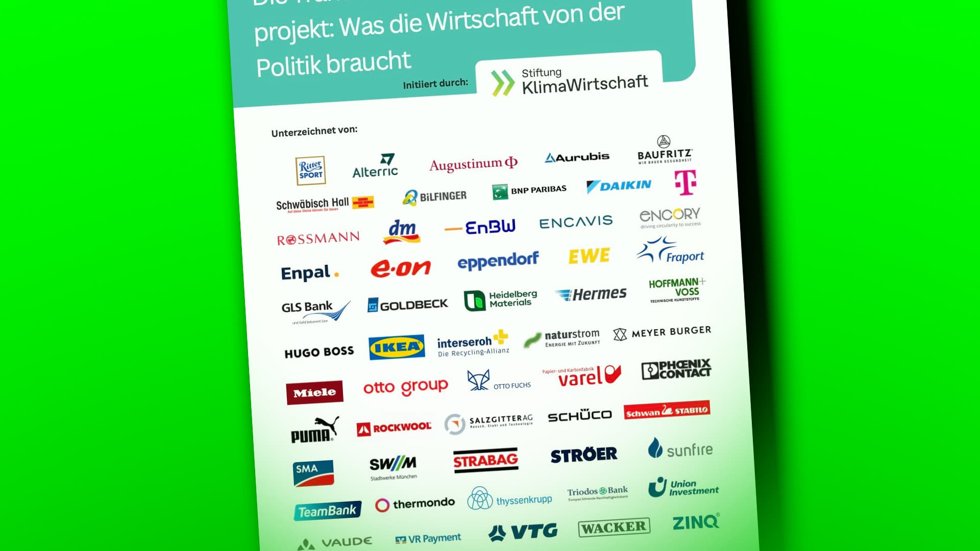 Mehr Planwirtschaft und Aussetzung der Schuldenbremse: 50 Konzerne sprechen sich für „grüne Transformation“ aus