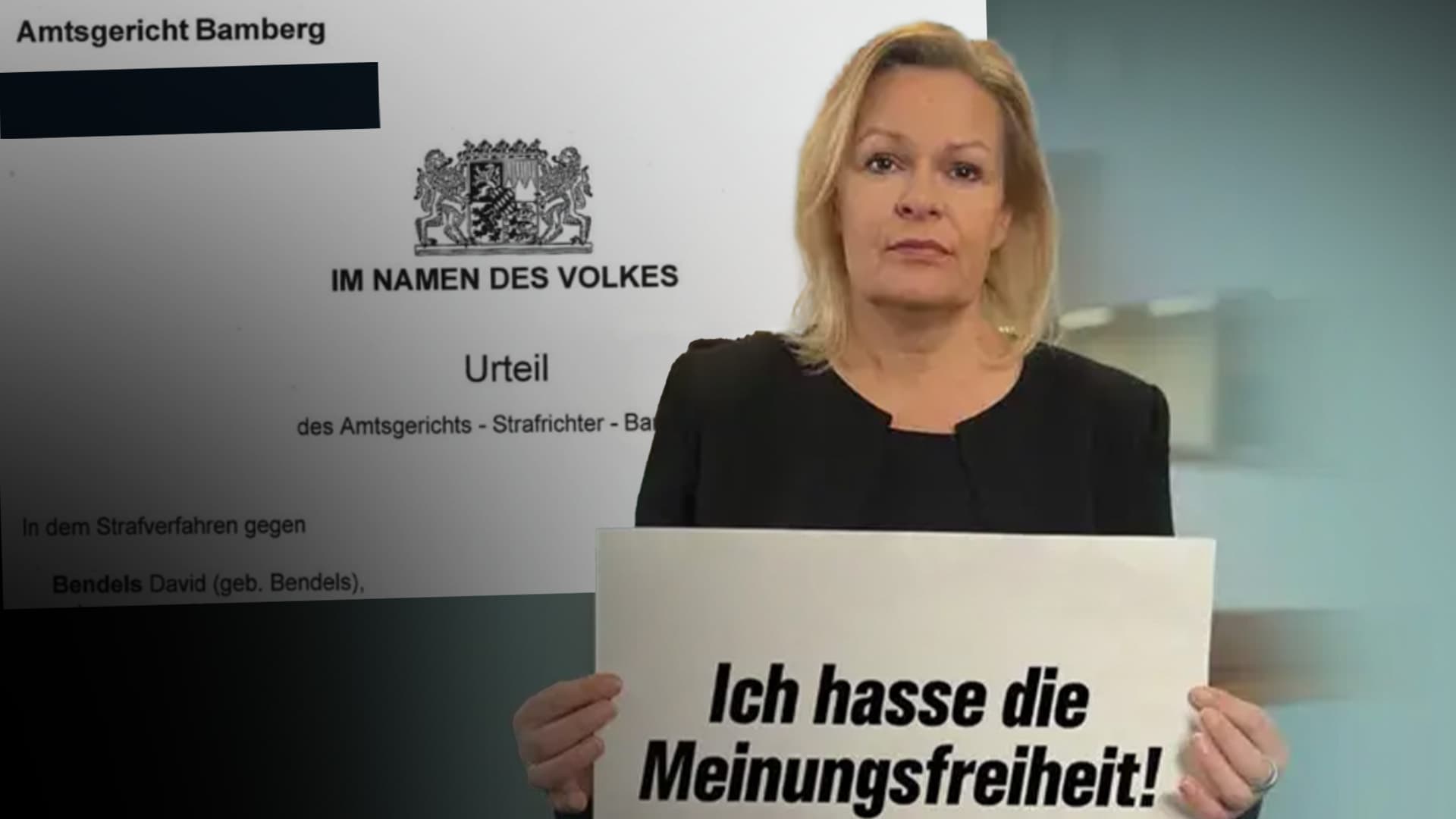 „Strafmaß wird Unrechtsgehalt der Tat nicht gerecht“: Staatsanwaltschaft geht wegen Faeser-Meme in Berufung