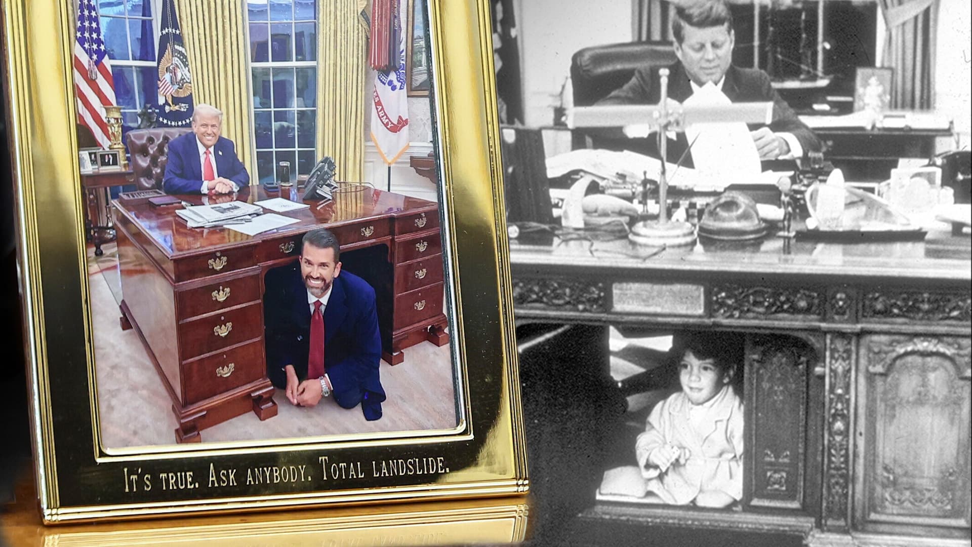 Wie einst Kennedy: Präsidenten-Sohn kriecht unter Präsidenten-Schreibtisch