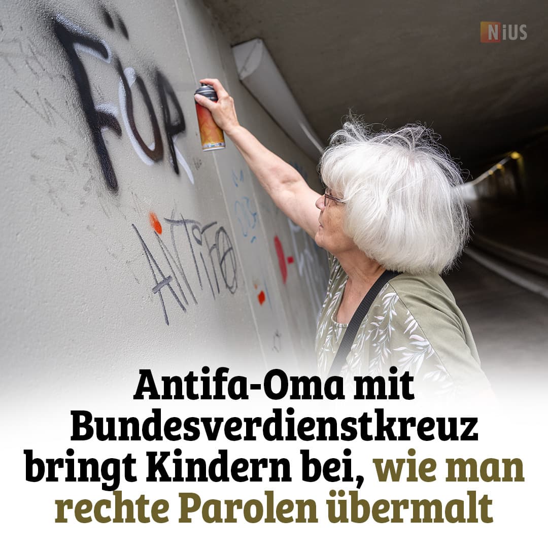 Antifa-Oma mit Bundesverdienstkreuz bringt Kindern bei, wie man rechte Parolen übermalt
