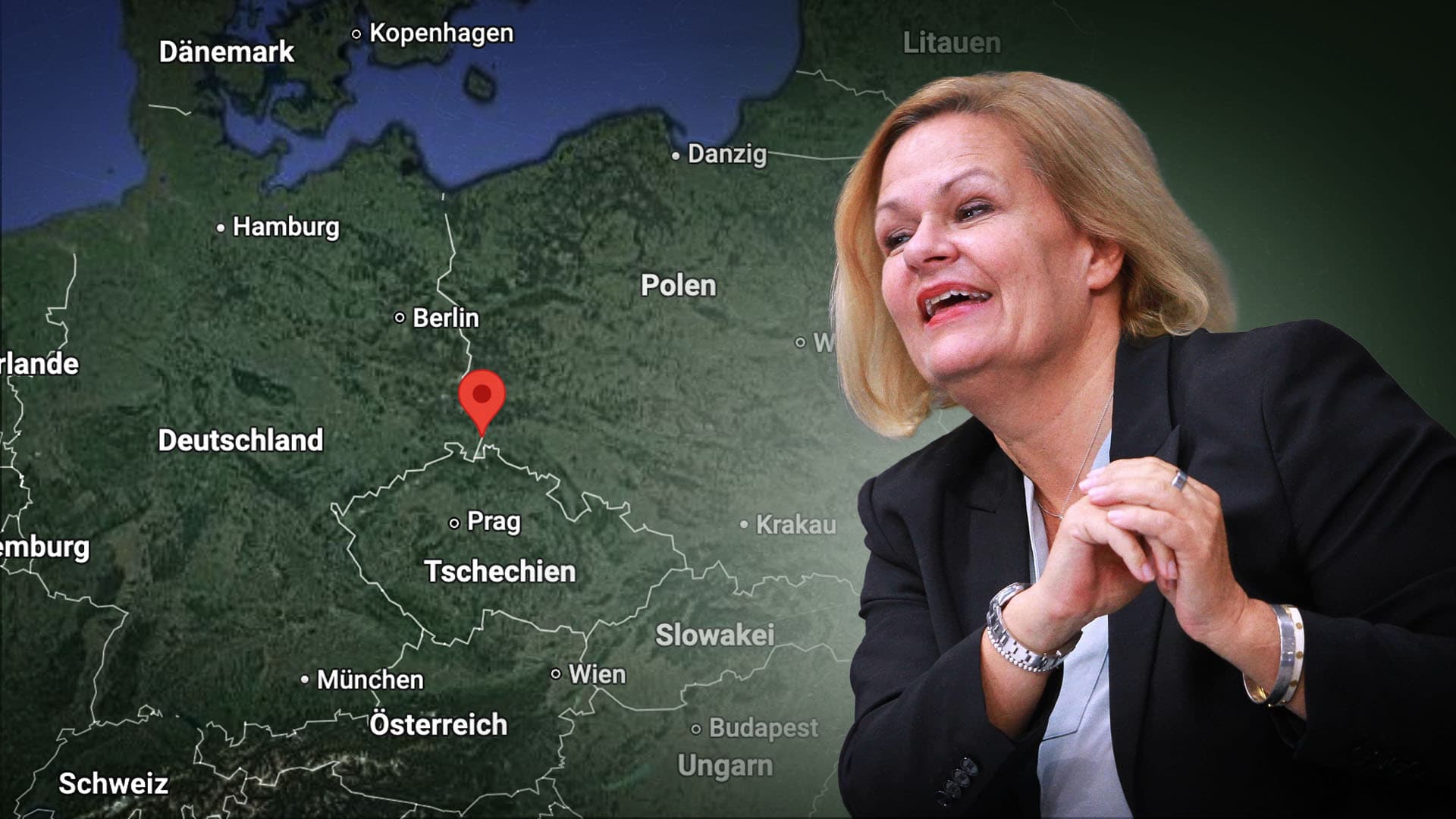 Gegenüber von Österreich? Oder doch von Tschechien? Ministerin Faeser versucht verzweifelt, Görlitz zu finden