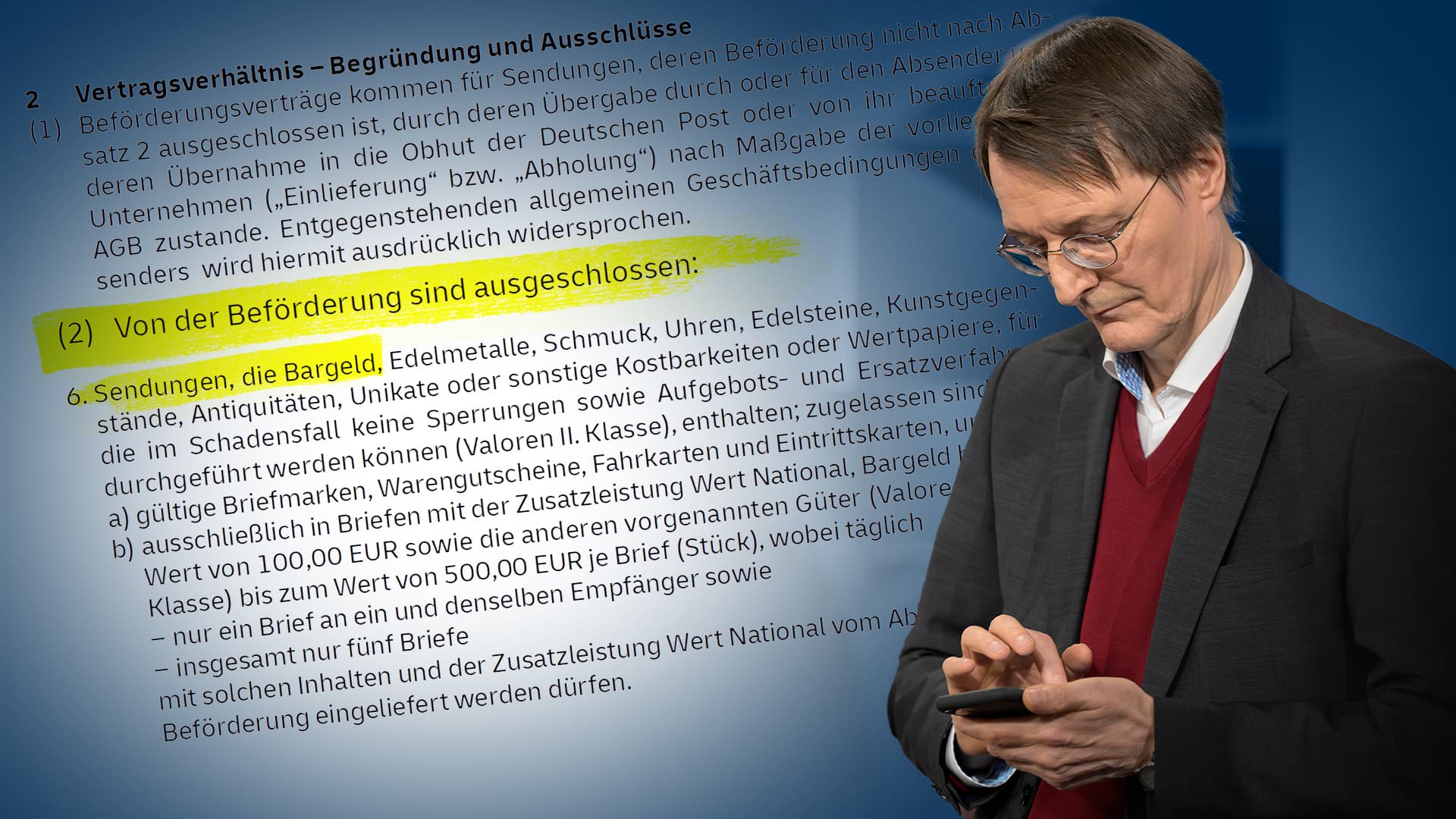 Deutsche Post kritisiert Lauterbach: Wer Bargeld mit der Post verschickt, verstößt gegen die AGB