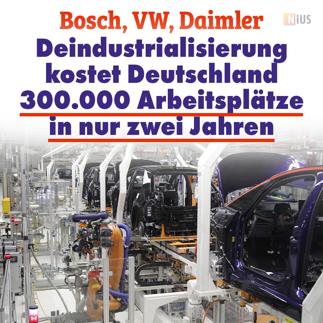 Bosch, VW, Daimler: Deindustrialisierung kostet Deutschland 300.000 Arbeitsplätze in nur zwei Jahren