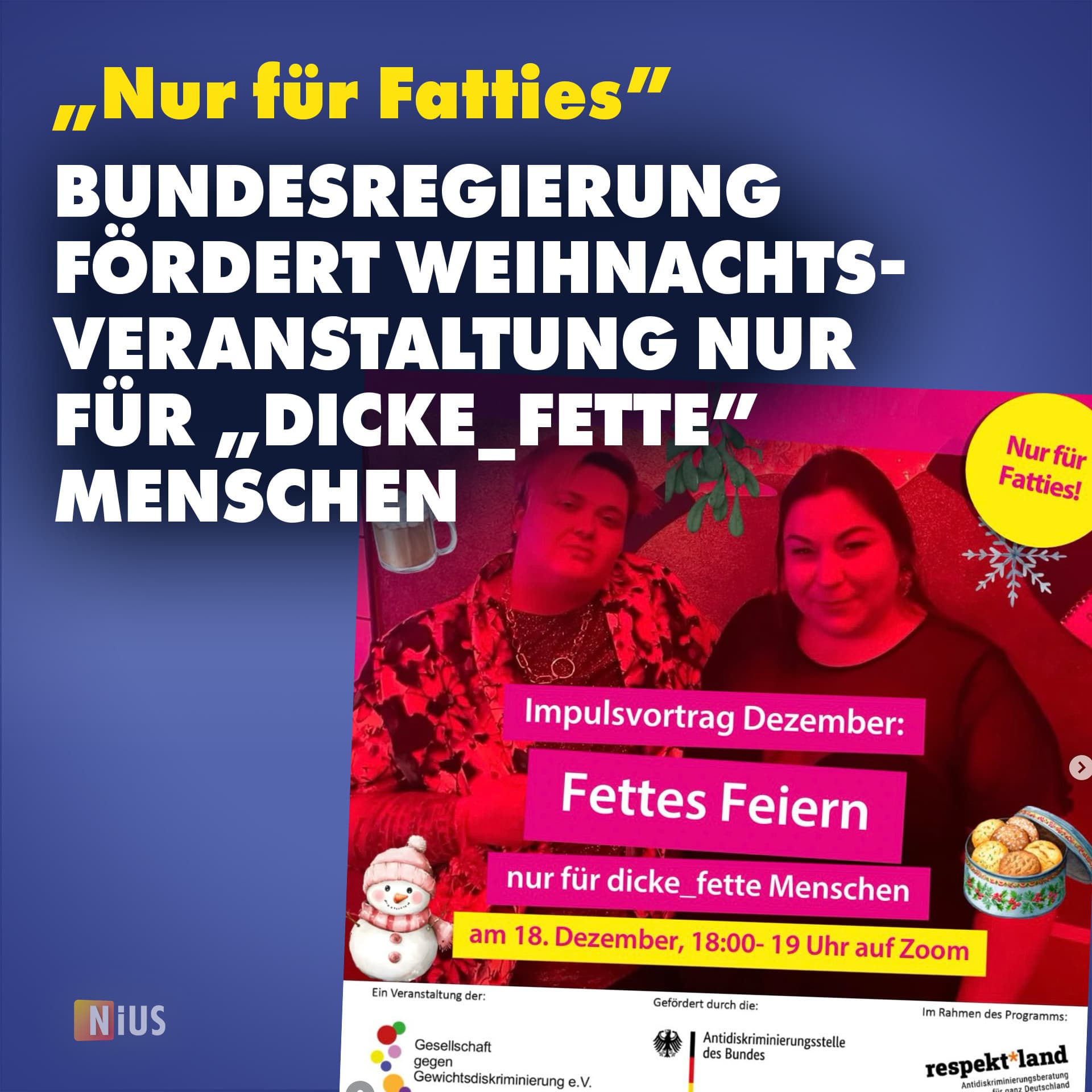 „Nur für Fatties”: Bundesregierung fördert Weihnachtsveranstaltung nur für „dicke_fette” Menschen