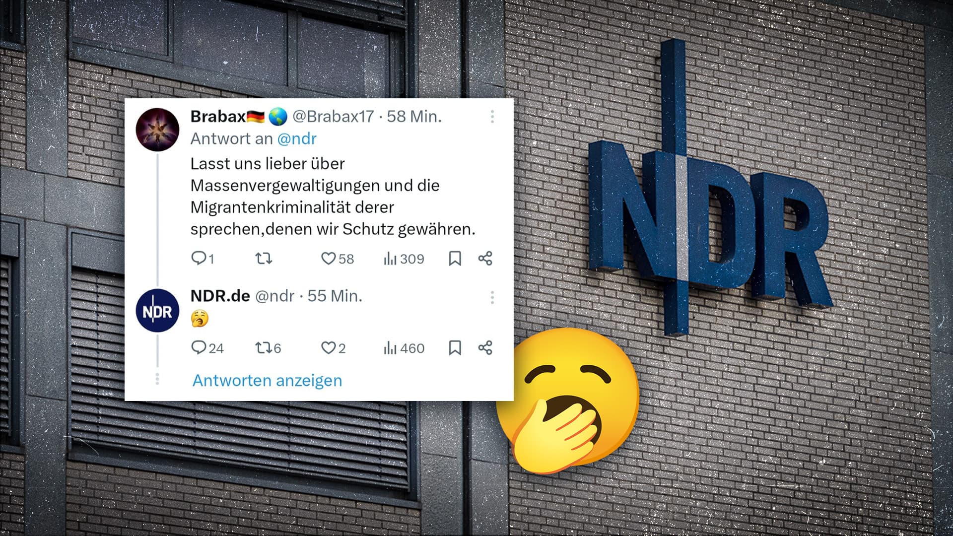 Emoji-Gate bei ARD-Anstalt: NDR reagiert mit Gähnen auf Gruppenvergewaltigungen