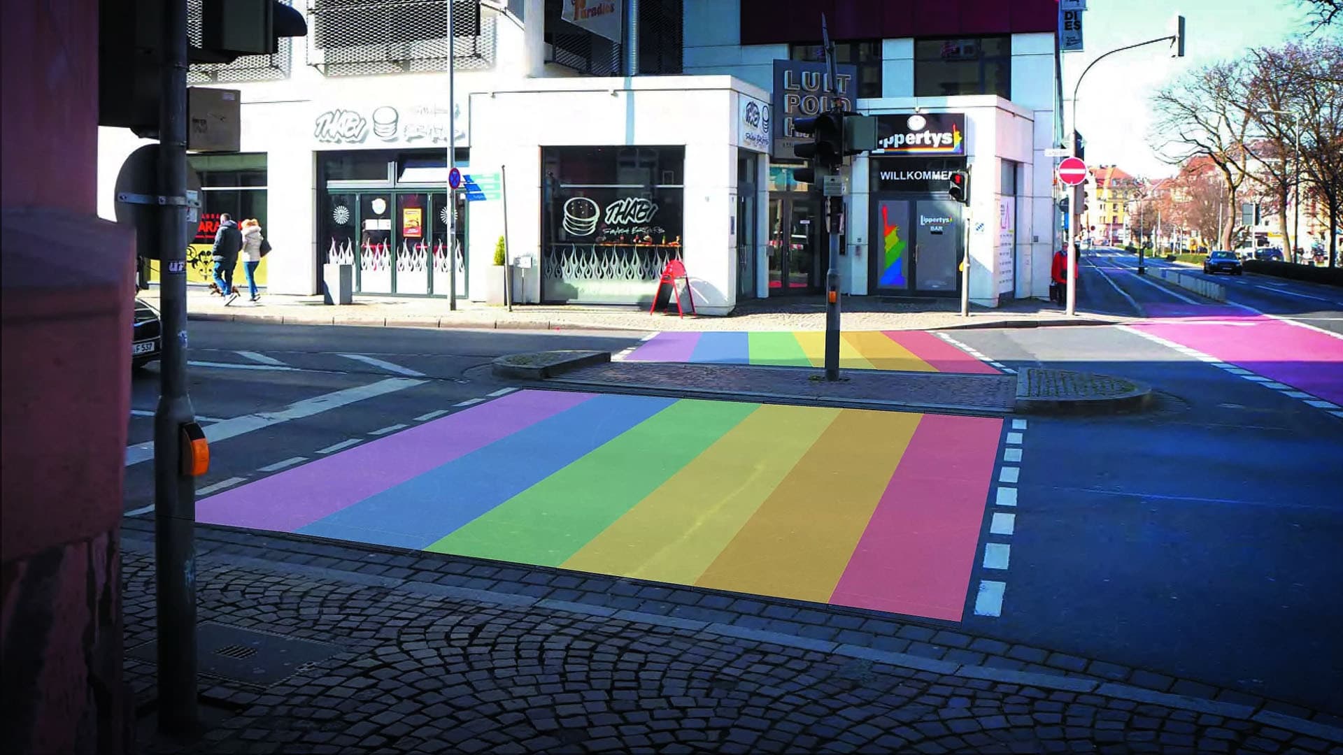 2 Monate nach Messerattacke: Aschaffenburg erhält Fußgängerüberweg in Regenbogenfarben
