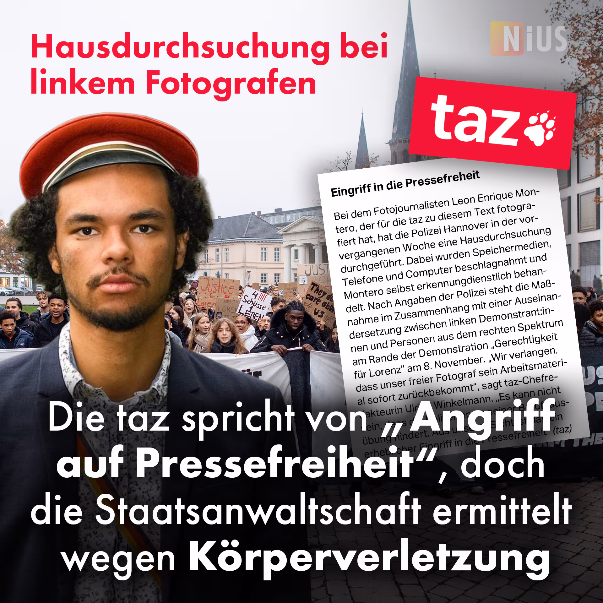 Hausdurchsuchung bei linkem Fotografen: Die taz spricht von „Angriff auf Pressefreiheit“, doch die Staatsanwaltschaft ermittelt wegen Körperverletzung