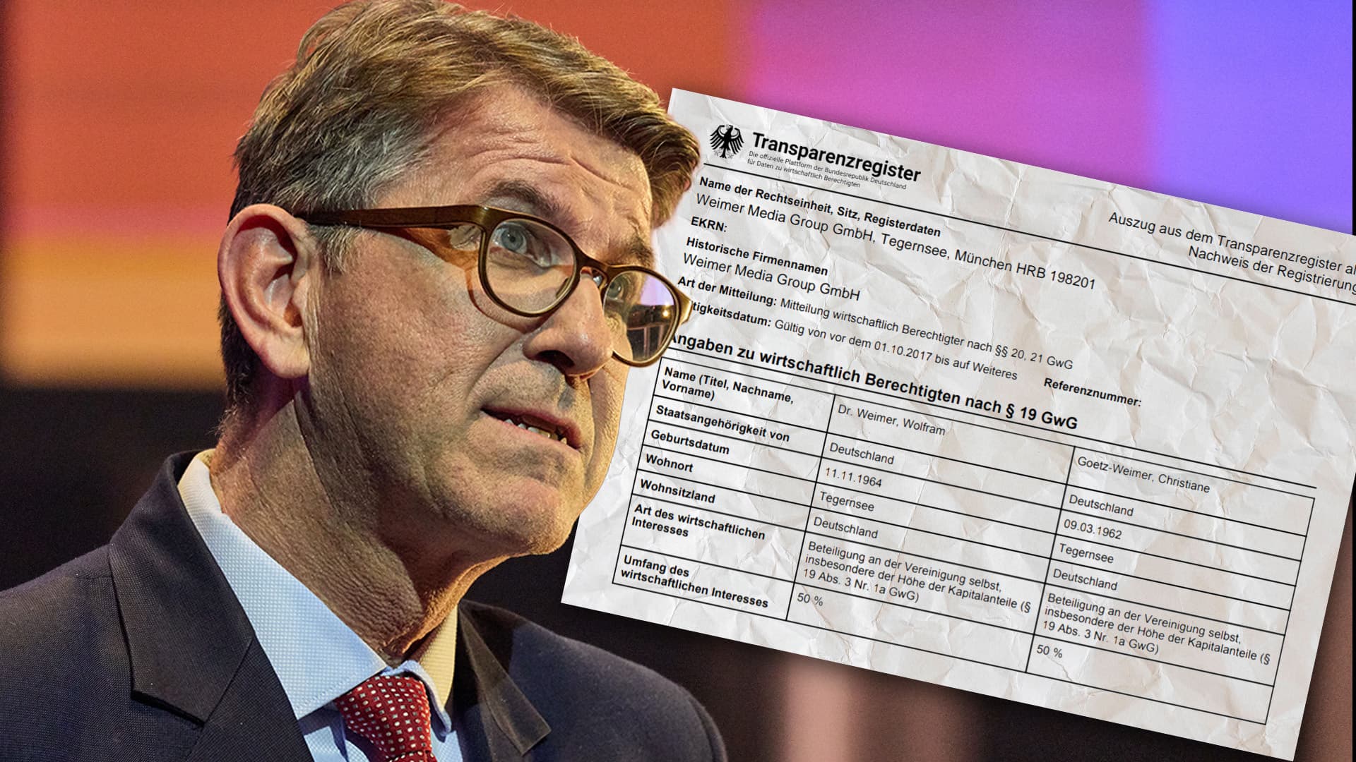 Brisantes Dokument in der Tegernsee-Affäre: Transparenzregister zeigt KEINE Übertragung der Stimmrechte von Wolfram Weimer an seine Frau!