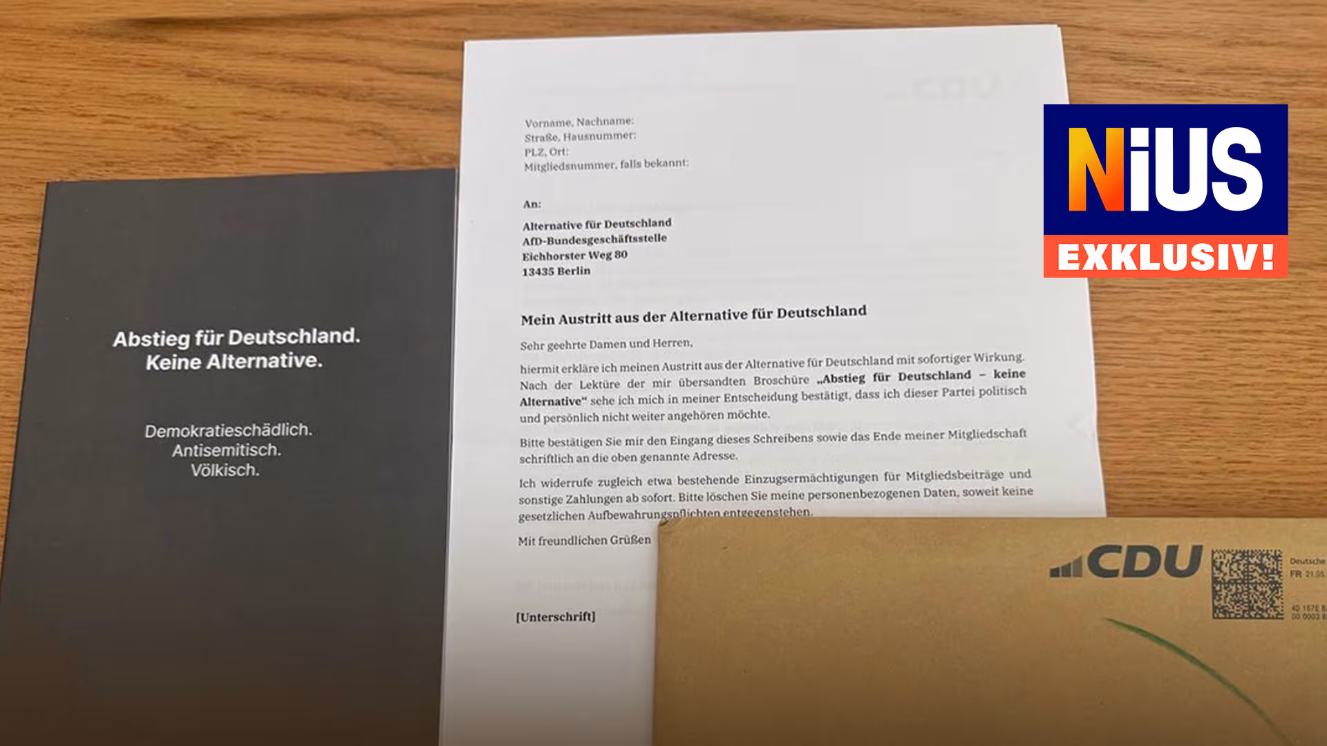 „Mein Austritt aus der AfD“: CDU verschickt vorformulierte Austritts-Schreiben an alle AfD-Abgeordneten