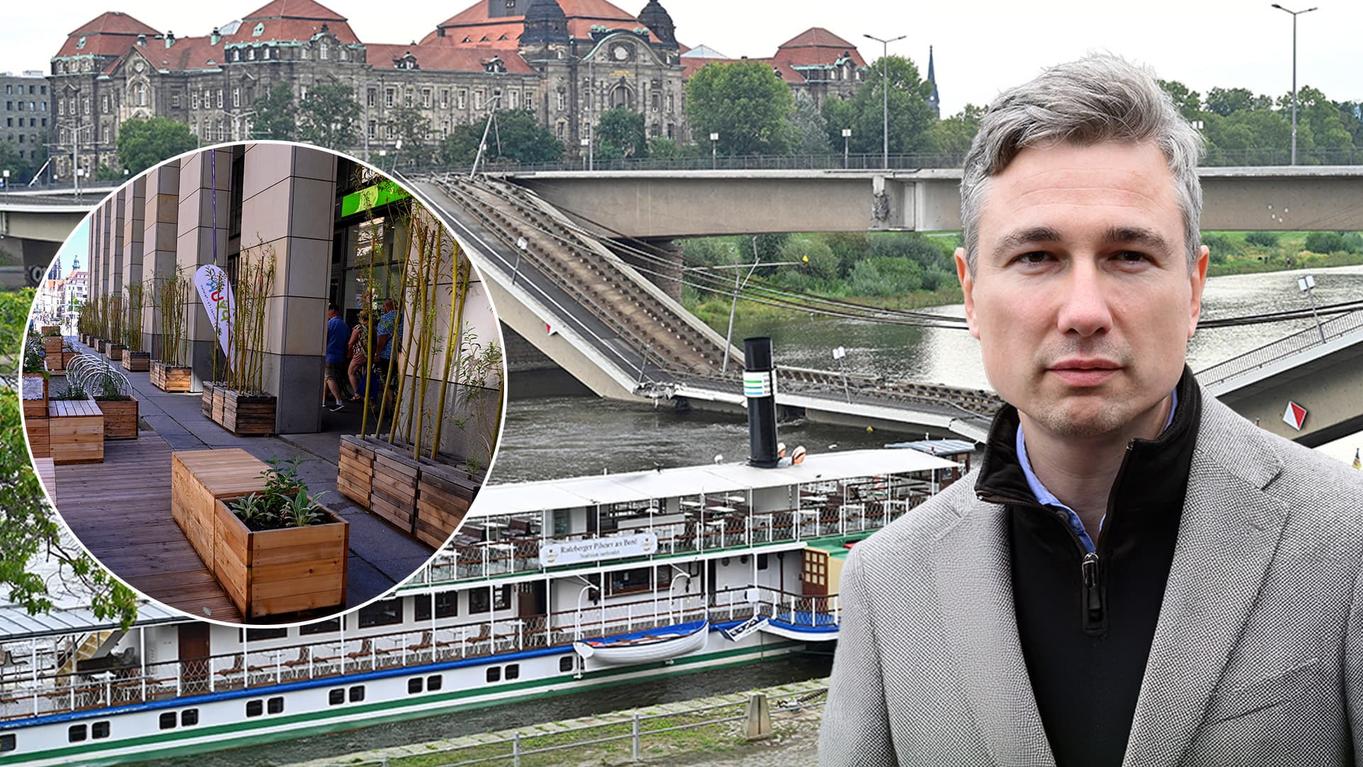 Statt die Brücke zu reparieren, investierte dieser Grüne 334.000 Euro in hässliche Blumenkübel