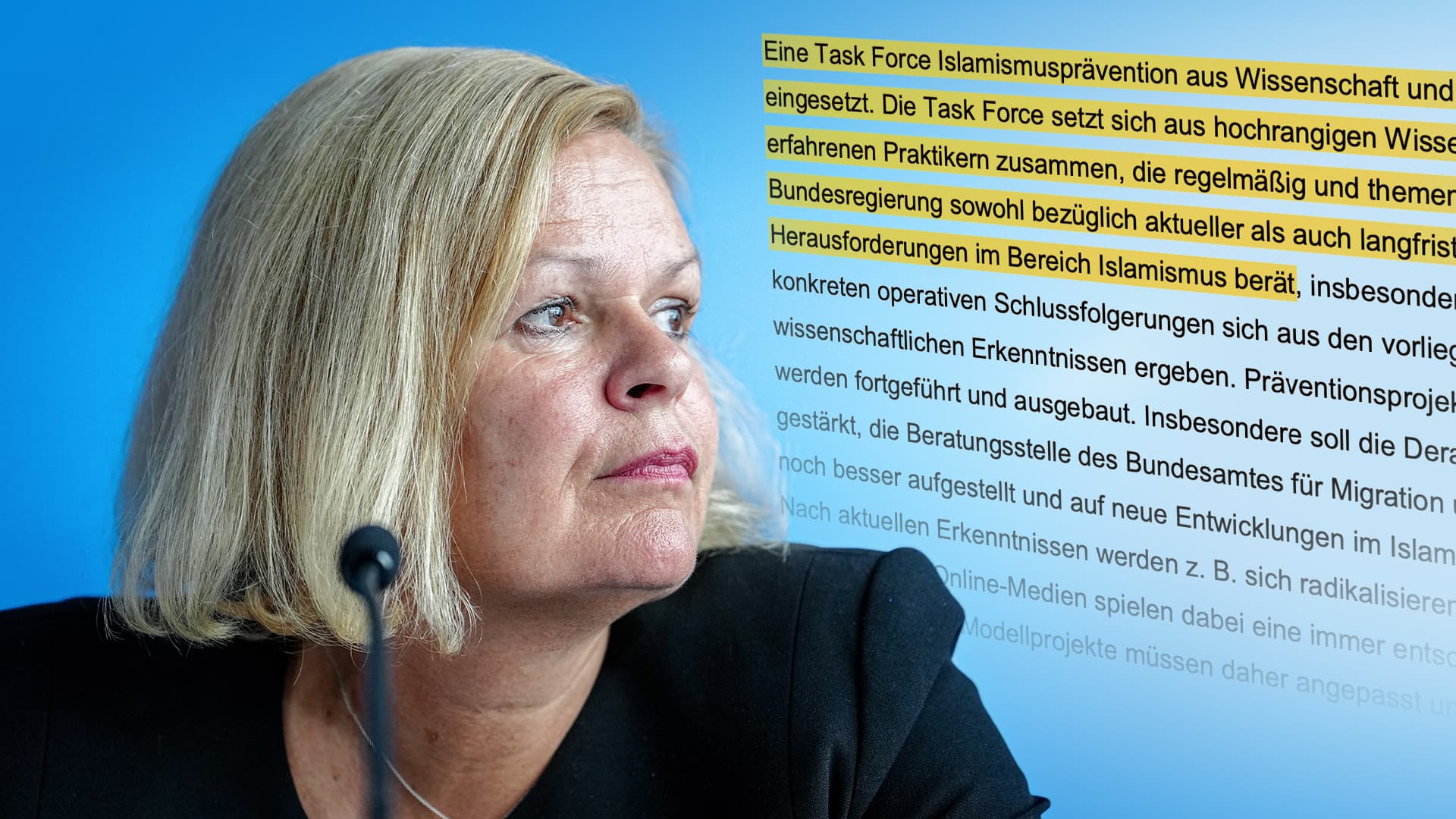Nancy Faeser gesteht ein, dass die Abschaffung des Expertenkreises Islamismus ein Fehler war
