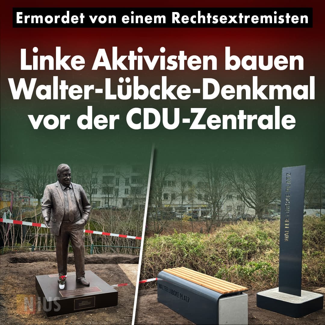 Ermordet von einem Rechtsextremisten: Linke Aktivisten bauen Walter-Lübcke-Denkmal vor der CDU-Zentrale