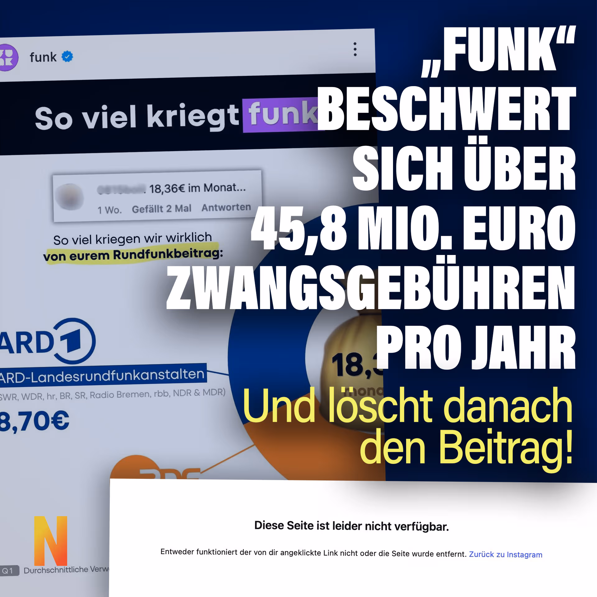 „Funk“ beschwert sich über 45,8 Millionen Euro Zwangsgebühren pro Jahr und löscht danach den Beitrag!
