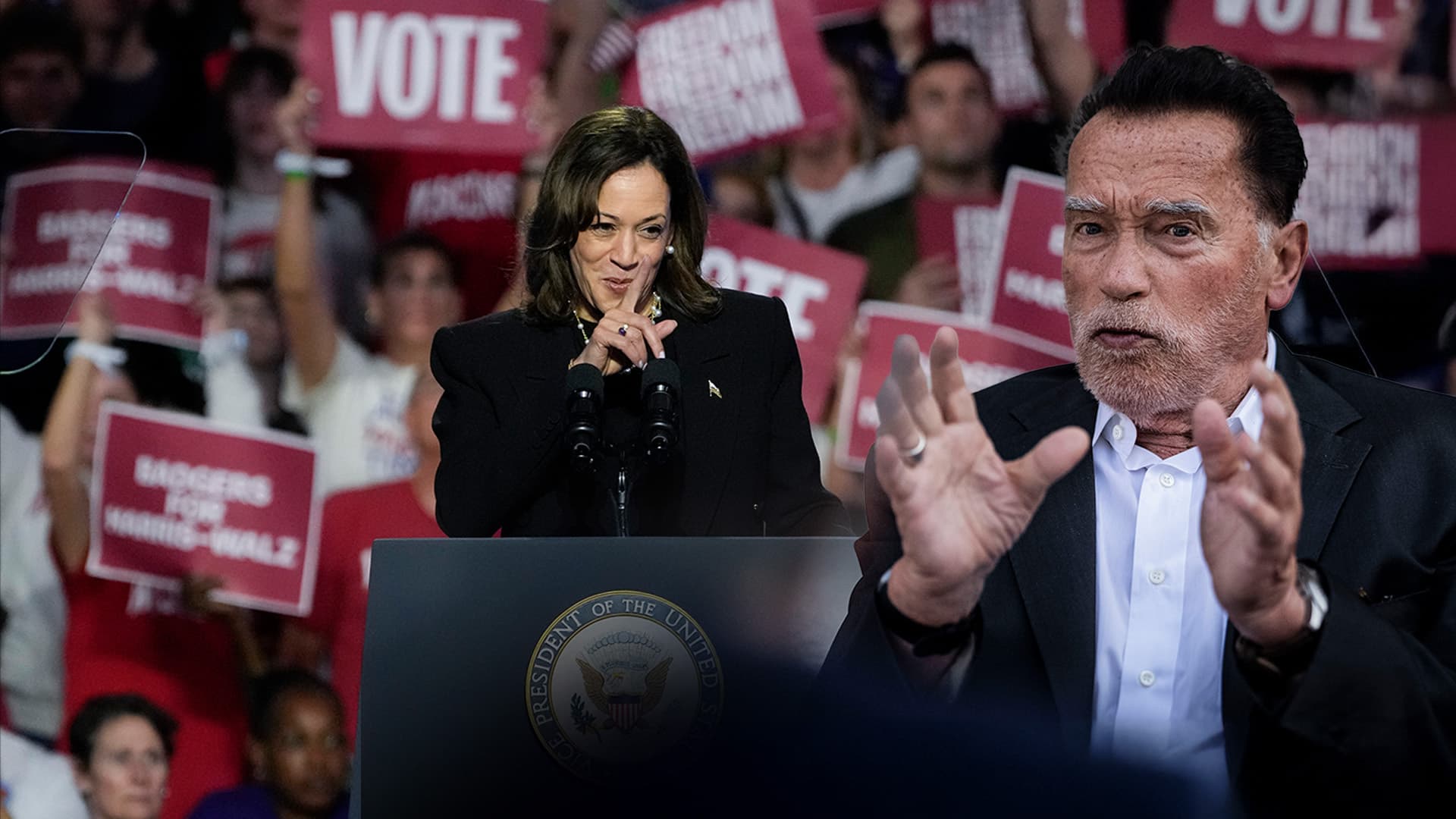 „Vier weitere Jahre Bullshit“: Republikaner Schwarzenegger unterstützt Kamala Harris