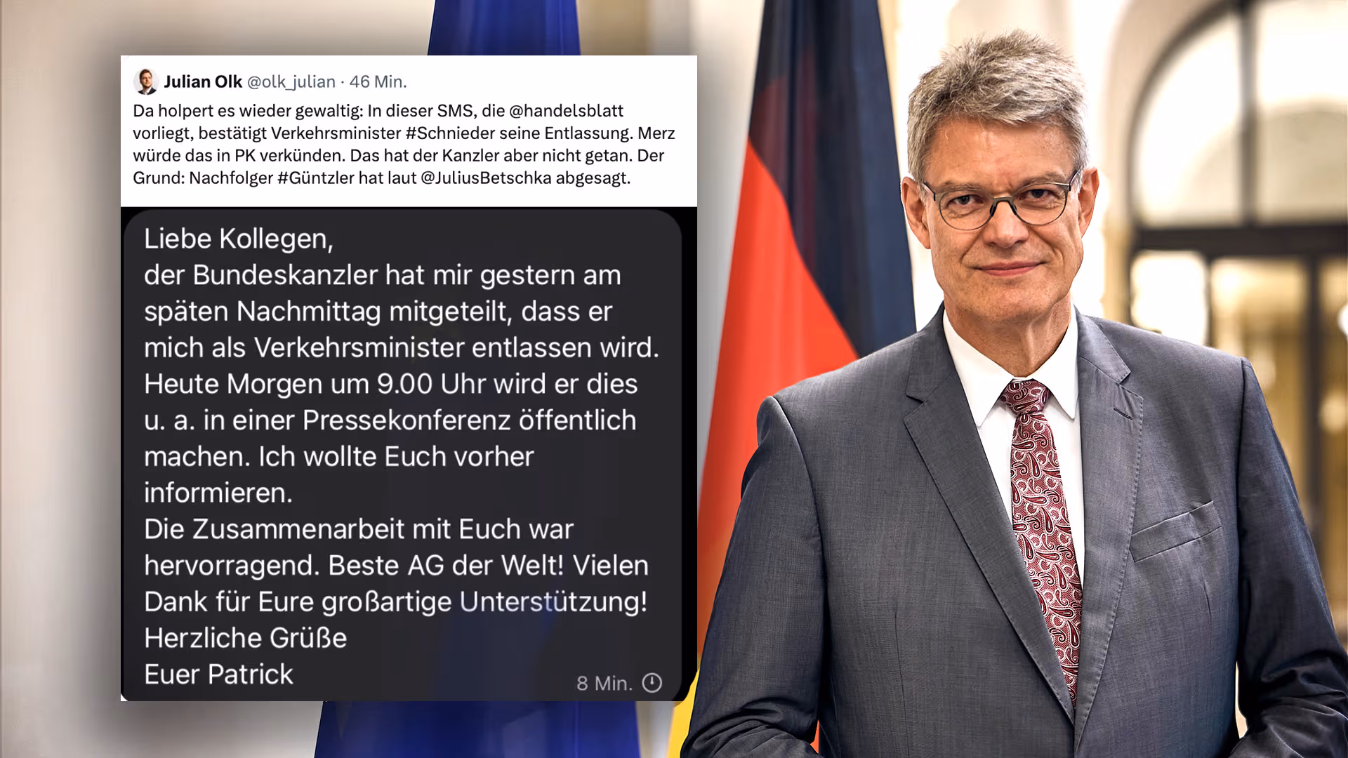 Verkehrsminister Schnieder verkündet eigenen Rauswurf, der dann aber gar nicht kommt