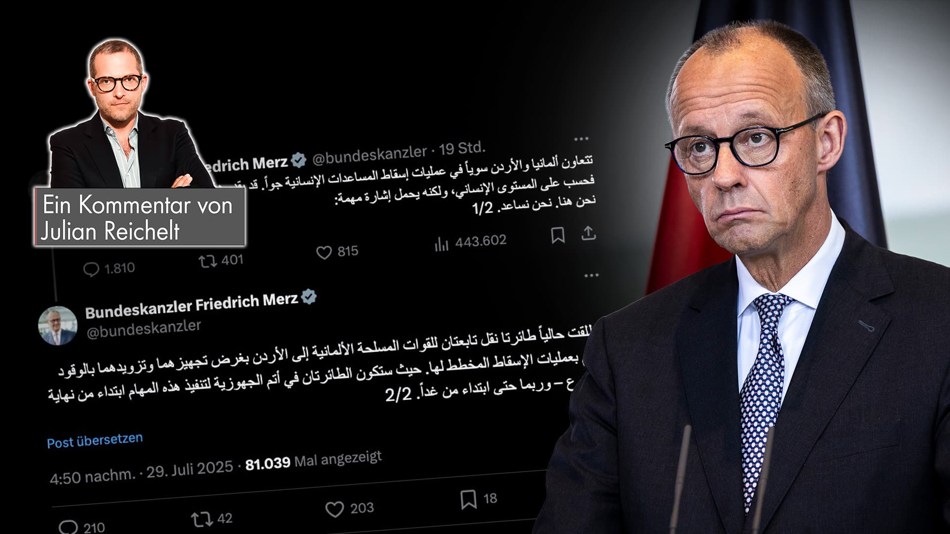 In arabischer Sprache verkündet Merz die deutsche Luftbrücke für Hamas
