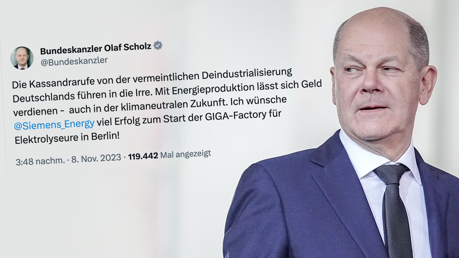 Schwurbel-Scholz feiert ein Unternehmen, das Milliarden Staatshilfe braucht