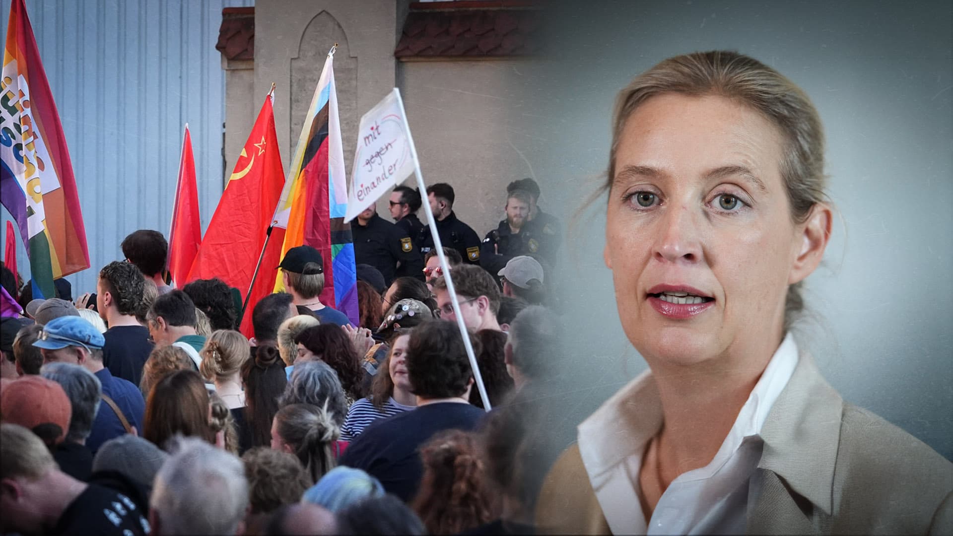 Mit Stalins Flagge gegen Alice Weidel und für „unsere Demokratie“
