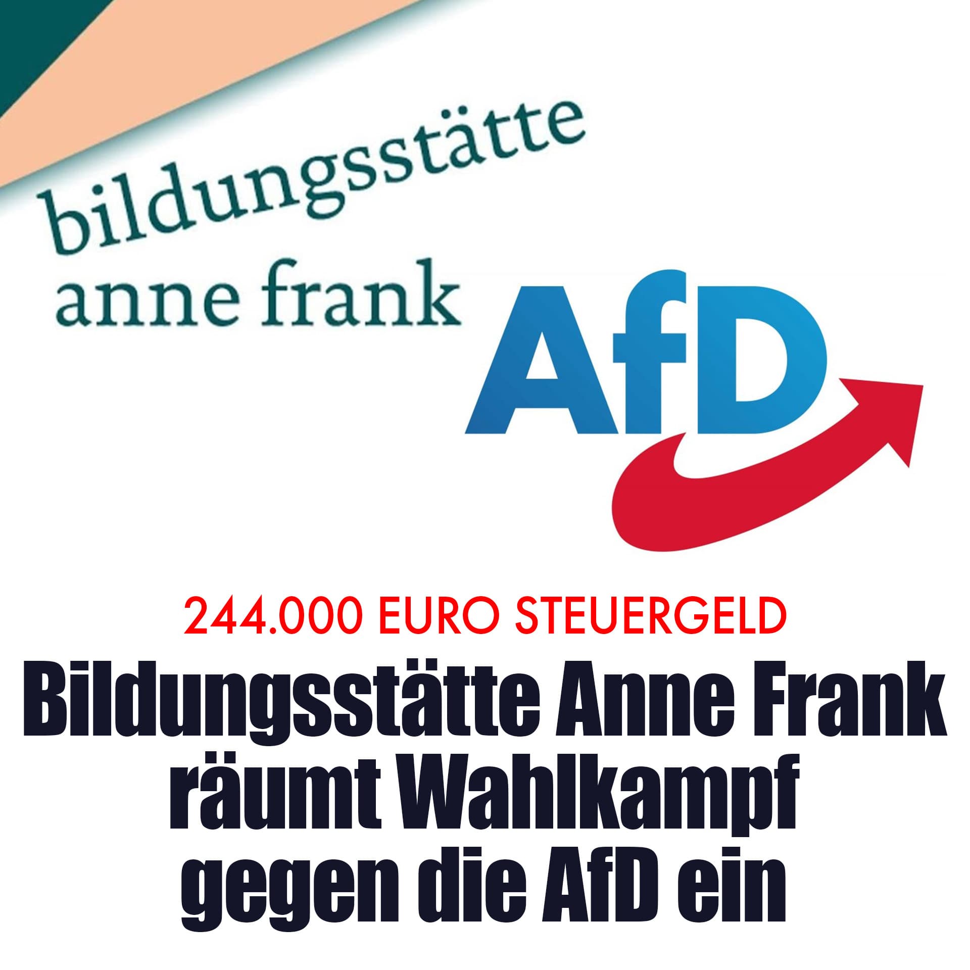 244.000 Euro Steuergeld: Bildungsstätte Anne Frank räumt Wahlkampf gegen die AfD ein