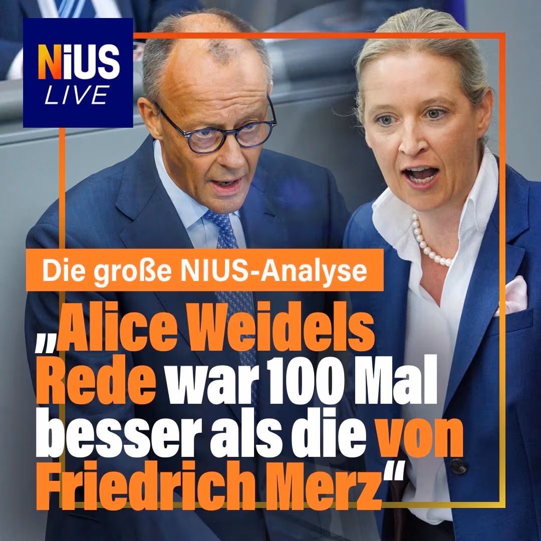 Die große NIUS-Analyse: „Alice Weidels Rede war 100 Mal besser als die von Friedrich Merz“