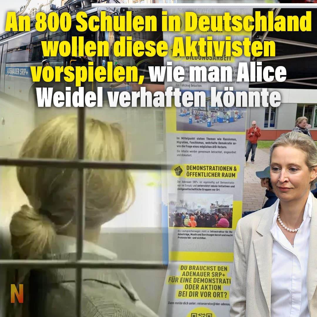 An 800 Schulen in Deutschland wollen diese Aktivisten vorspielen, wie man Alice Weidel verhaften könnte