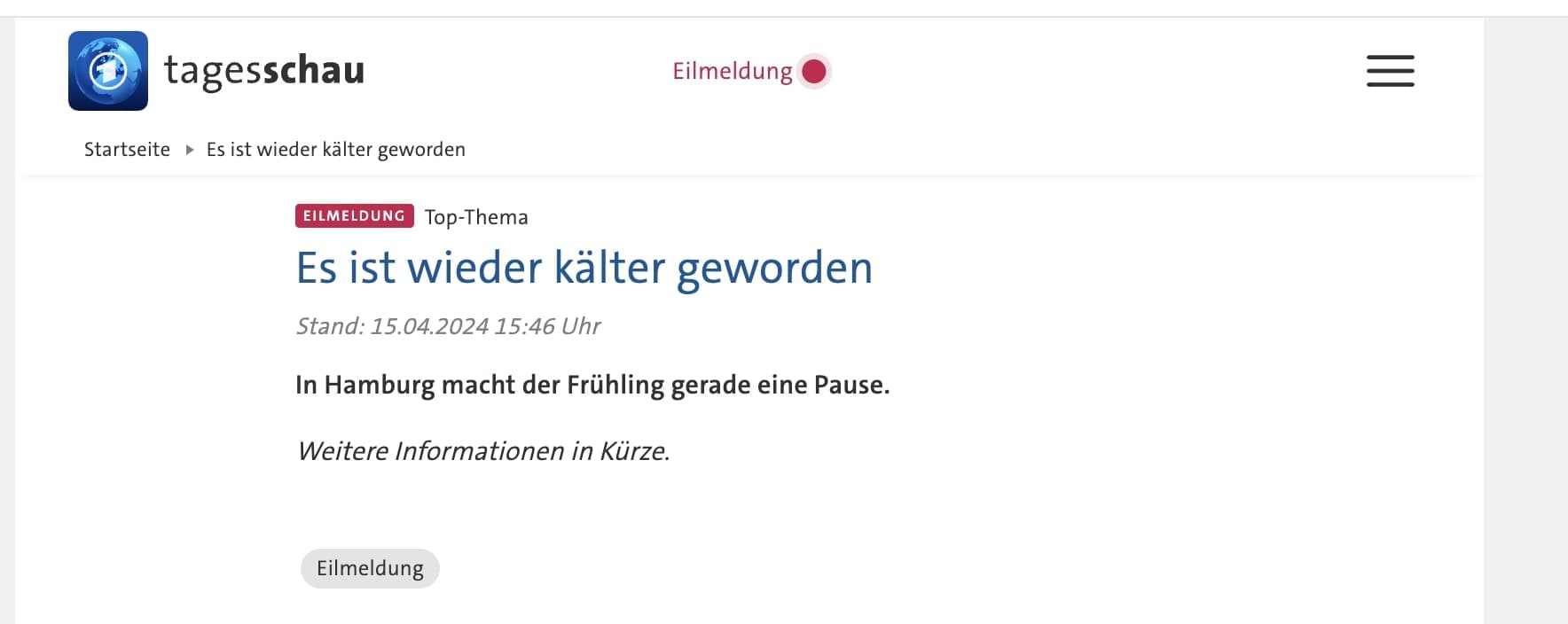Tagesschau meldet als Breaking News: „Es ist wieder kälter geworden“
