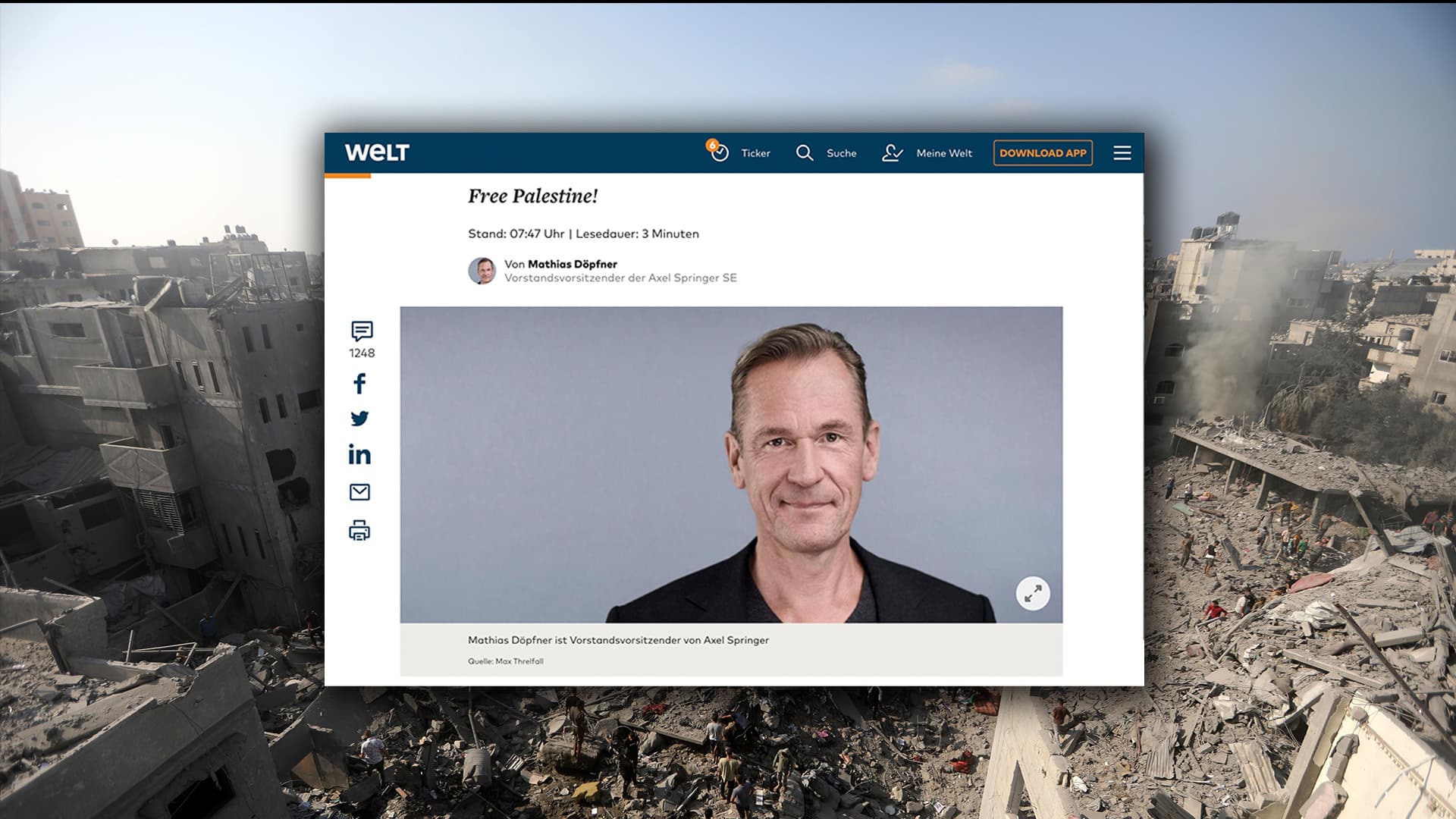 Nix „Free Palestine“! Warum der „Welt“-Kommentar von Mathias Döpfner nicht unwidersprochen bleiben darf
