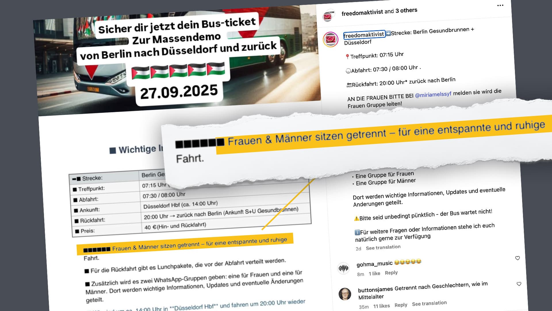 „Für eine entspannte und ruhige Fahrt“: Gaza-Demo organisiert Busse mit Geschlechtertrennung