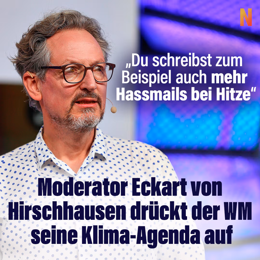 „Du schreibst zum Beispiel auch mehr Hassmails bei Hitze“: Moderator Eckart von Hirschhausen drückt der WM seine Klima-Agenda auf