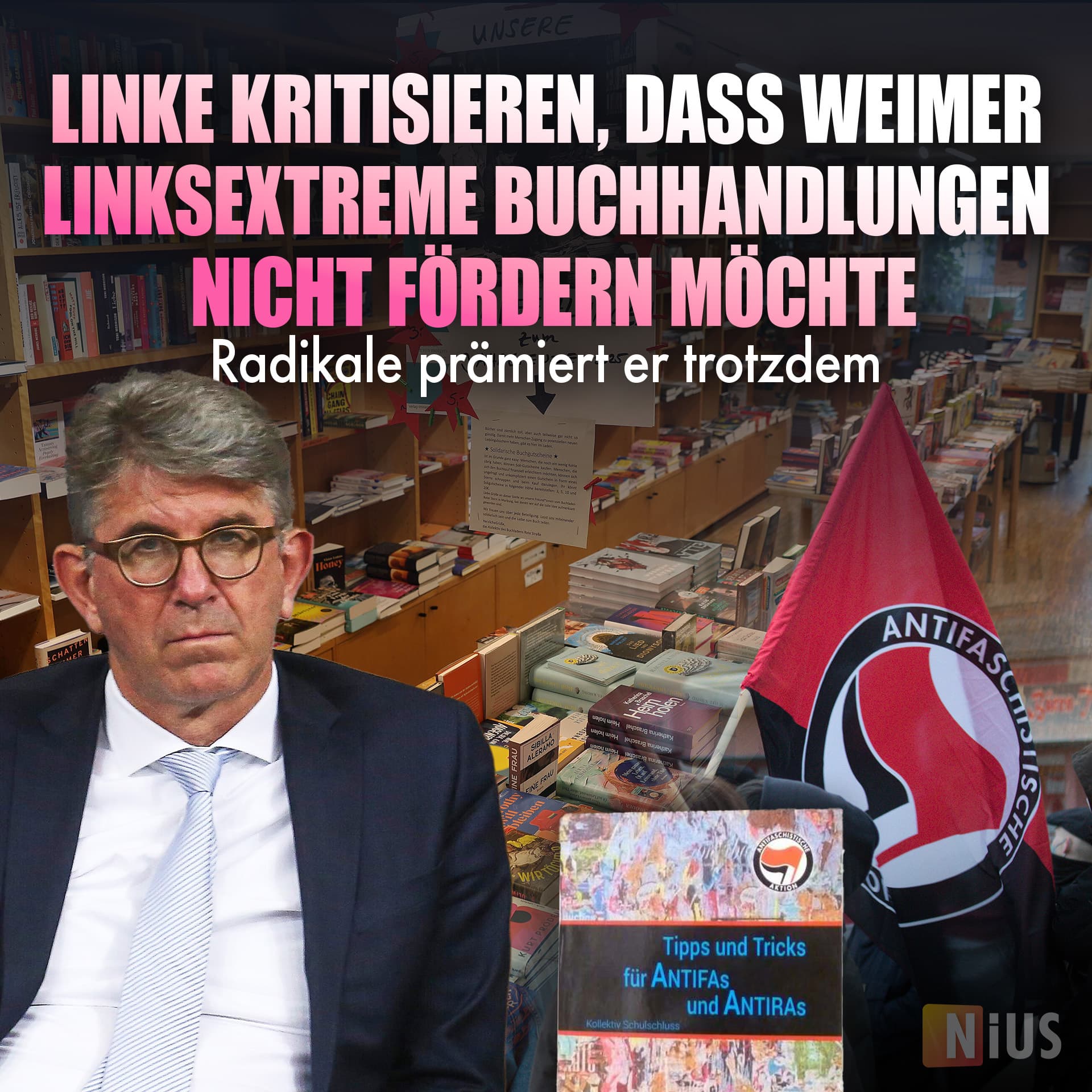 Linke kritisieren, dass Weimer linksextreme Buchhandlungen nicht fördern möchte – Radikale prämiert er trotzdem