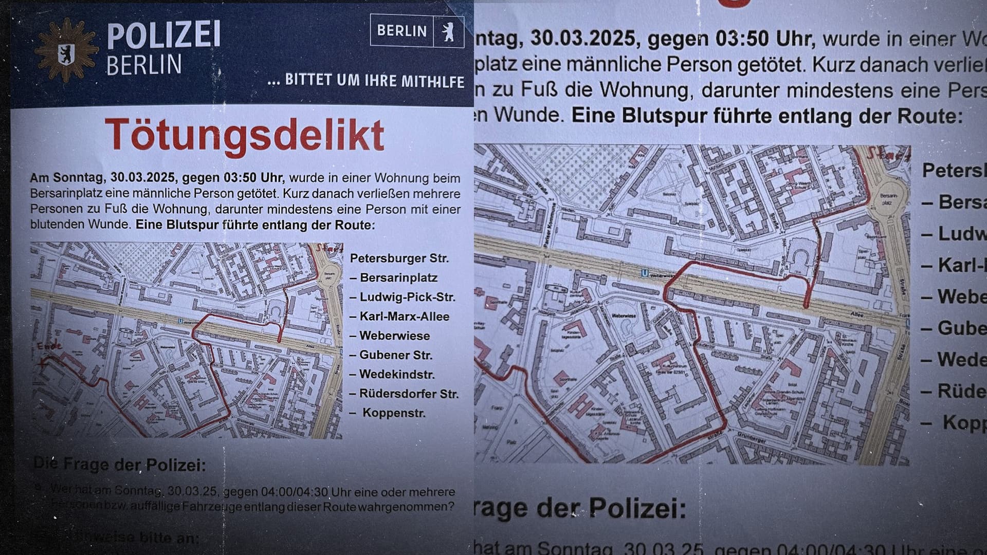 Ganz normaler Alltag in der Hauptstadt: In Berlin fahndet die Polizei mit einer ein Kilometer langen Blutspur nach einem Mörder