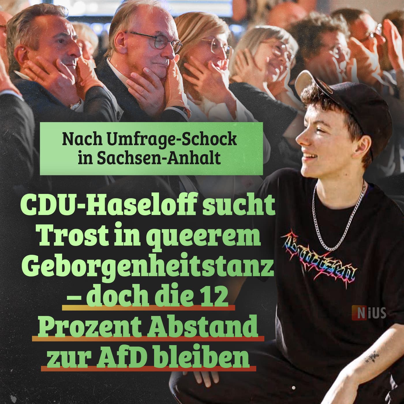 Nach Umfrage-Schock in Sachsen-Anhalt: CDU-Haseloff sucht Trost in queerem Geborgenheitstanz – doch die 12 Prozent Abstand zur AfD bleiben