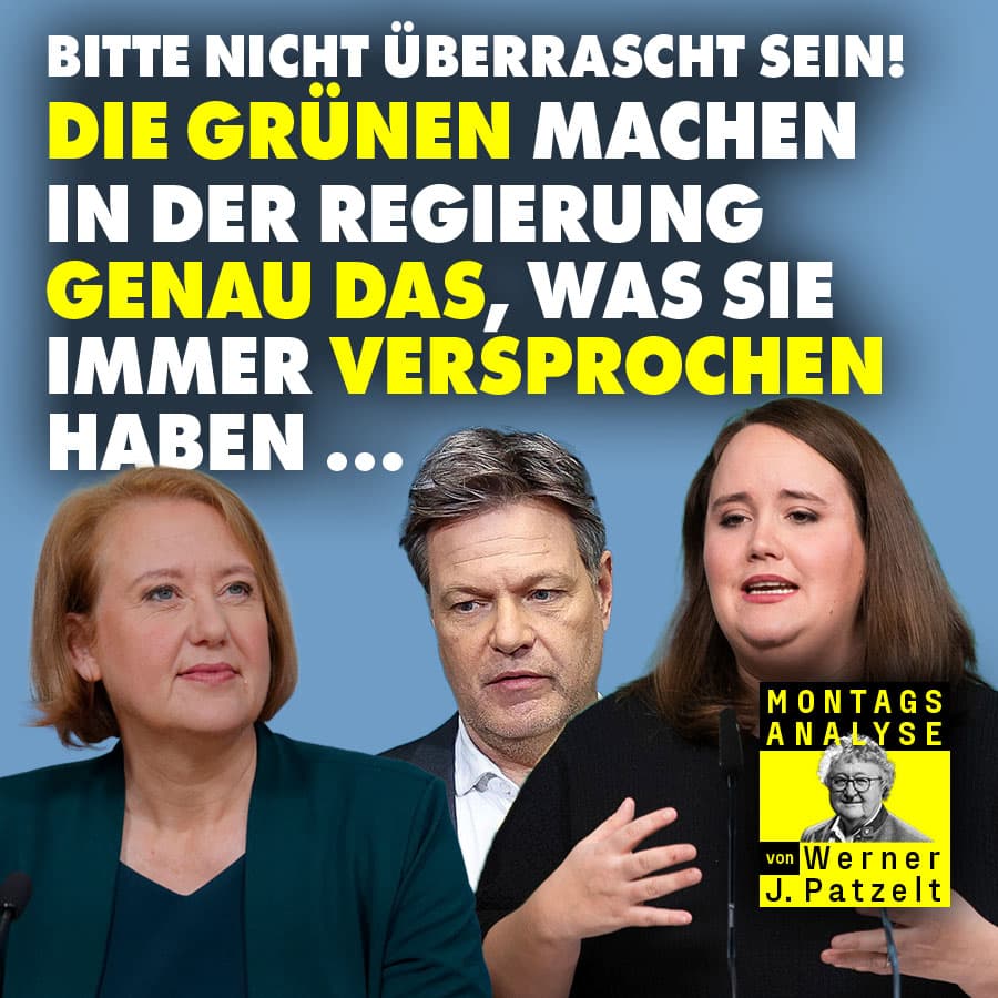Bitte nicht überrascht sein! Die Grünen machen in der Regierung genau das, was sie immer versprochen haben …