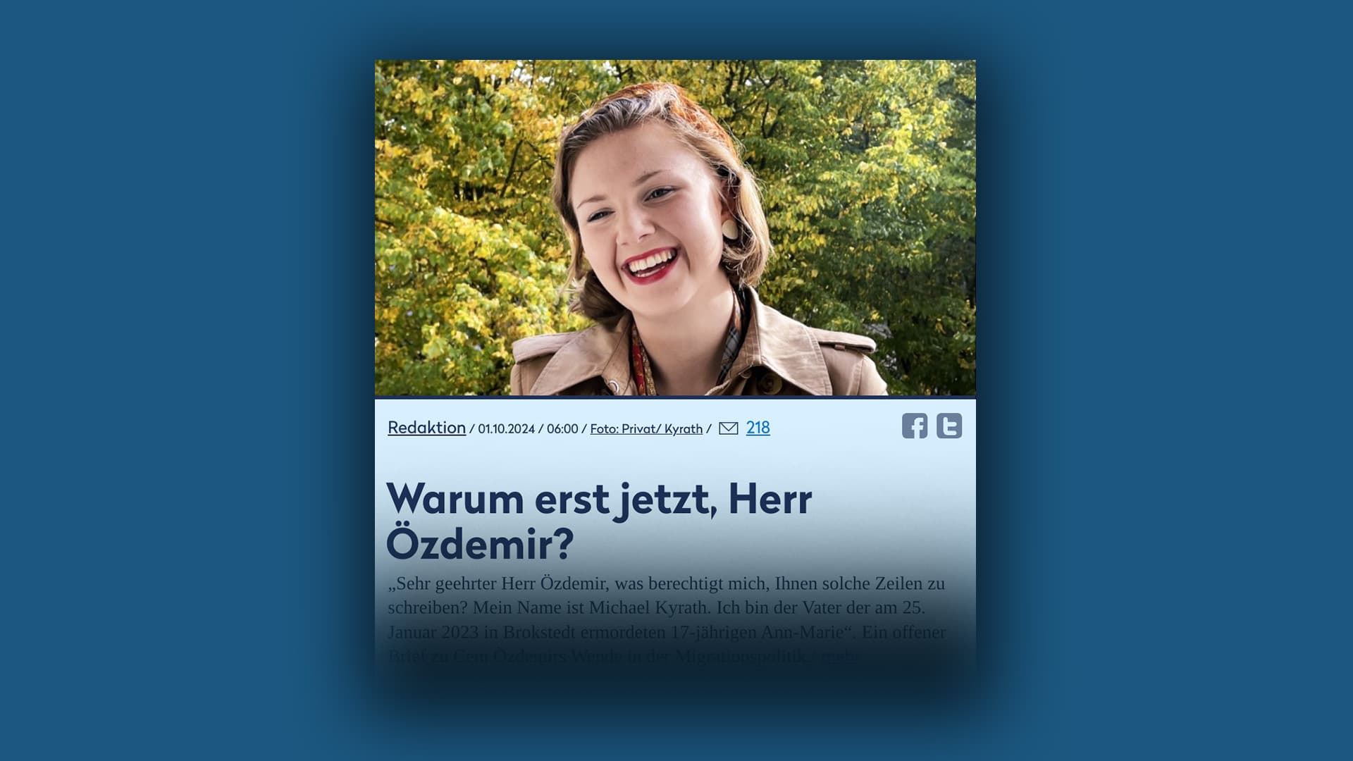 Warum erst jetzt, Herr Özdemir? Offener Brief eines Vaters, dessen Tochter ermordet wurde
