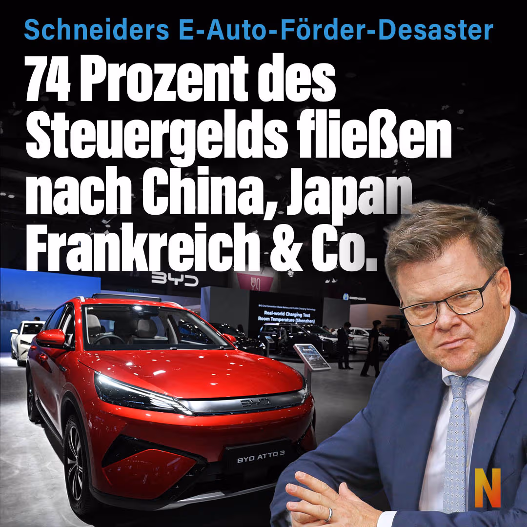 Schneiders E-Auto-Förder-Desaster: 74 Prozent des Steuergelds fließen nach China, Japan Frankreich & Co.