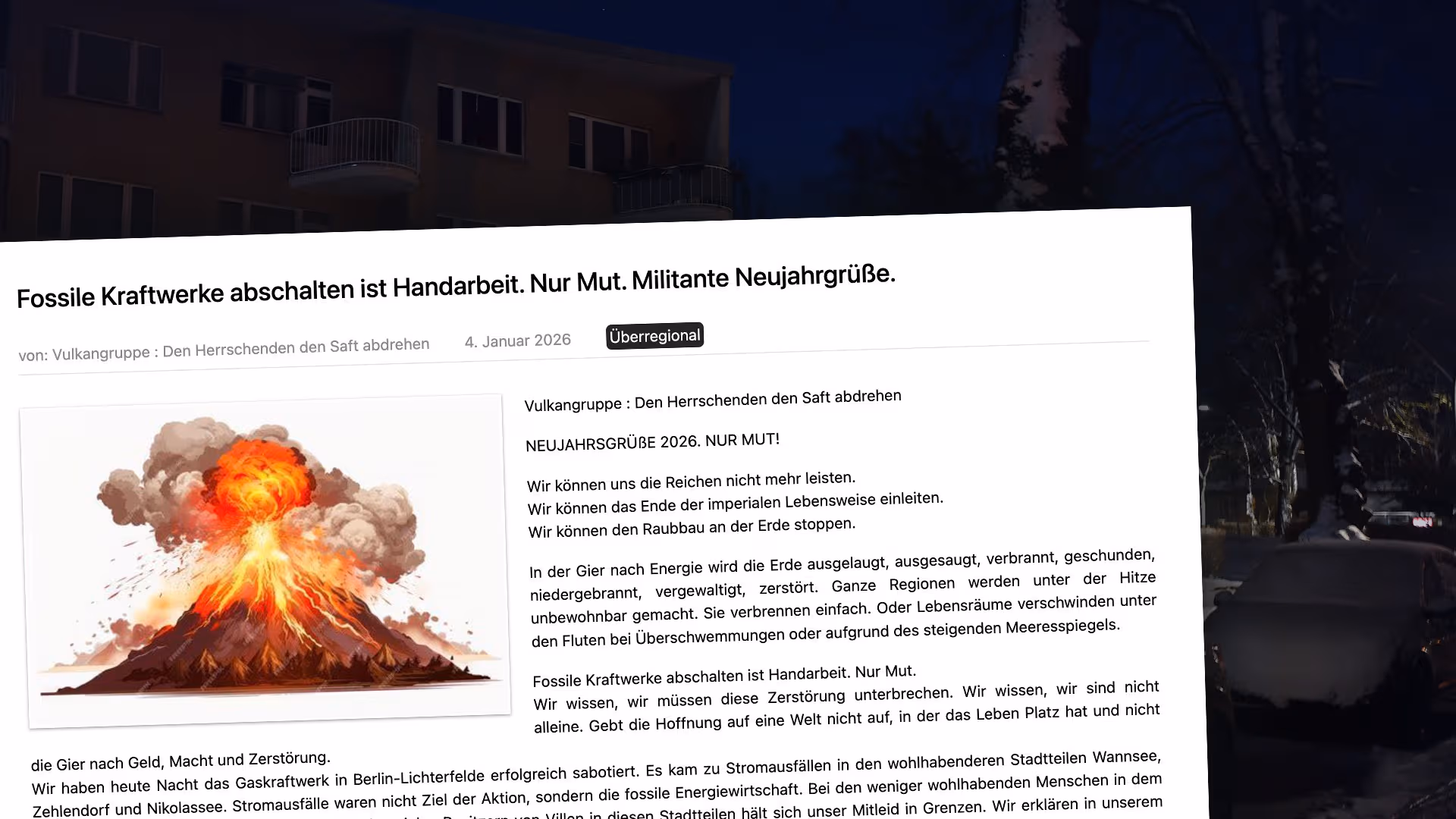 Das Bekennerschreiben zum Strom-Anschlag in Berlin