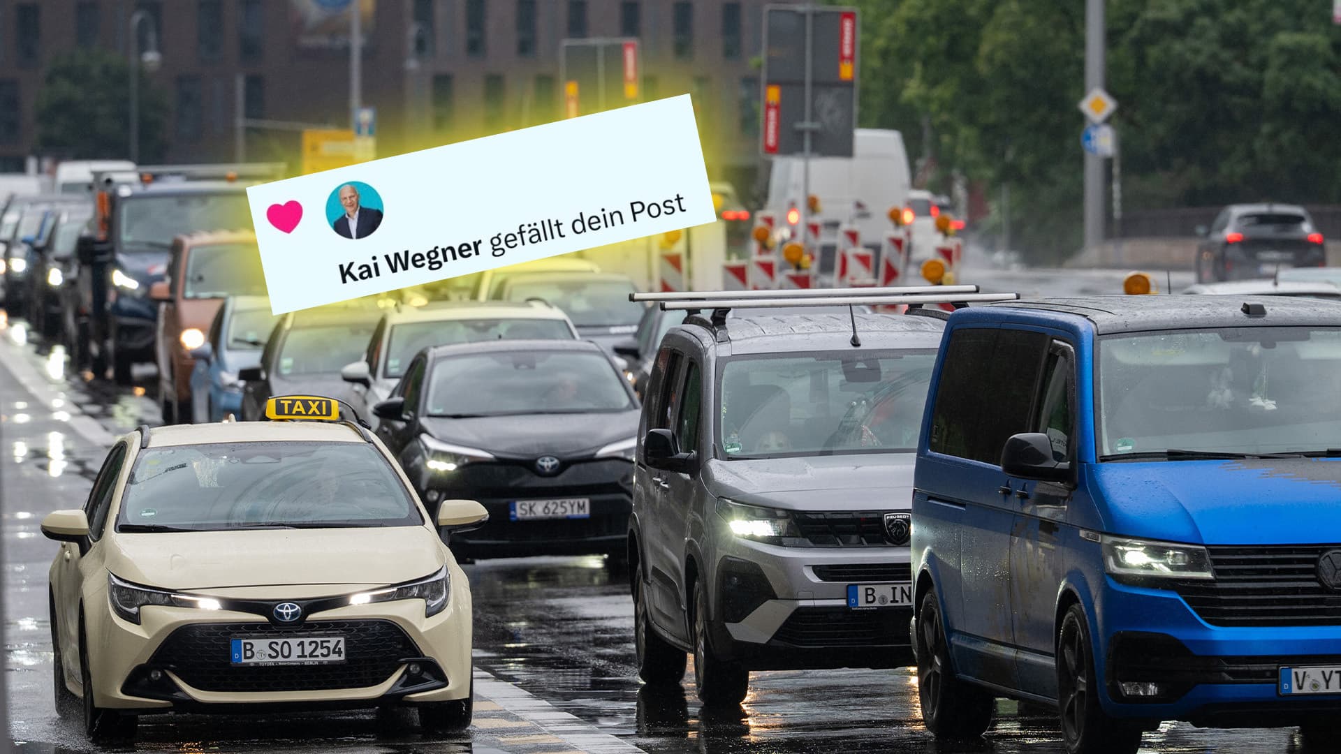 Kai Wegner gefällt Beitrag über Berliner Staus, während die Hauptstadt im Baustellen-Chaos versinkt