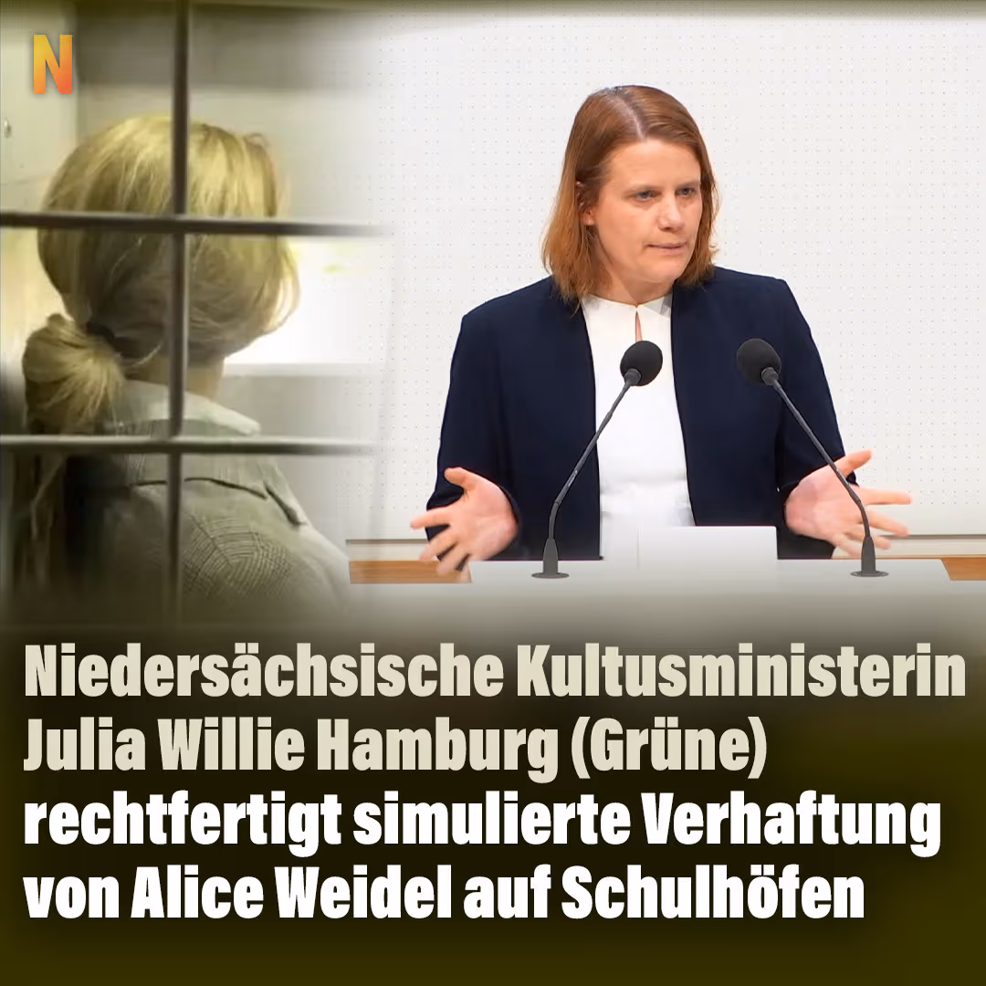 Niedersächsische Kultusministerin Julia Willie Hamburg (Grüne) rechtfertigt simulierte Verhaftung von Alice Weidel auf Schulhöfen