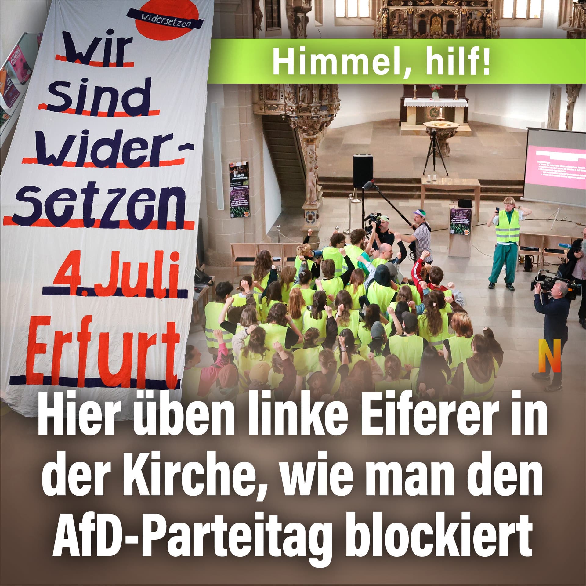 Hier üben linke Eiferer in der Kirche, wie man den AfD-Parteitag blockiert