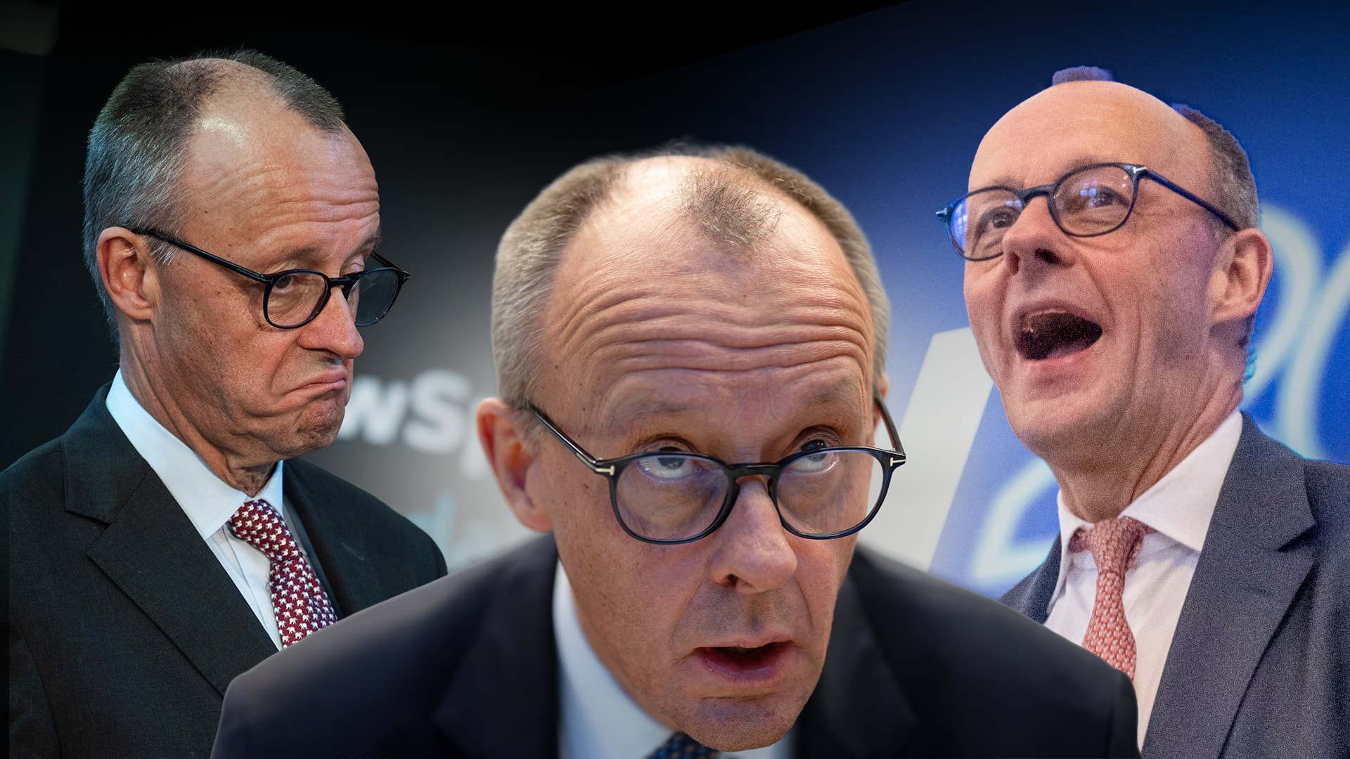Offener Mund, aufgerissene Augen, hängende Mundwinkel – was hat Friedrich Merz bloß den Fotografen getan?