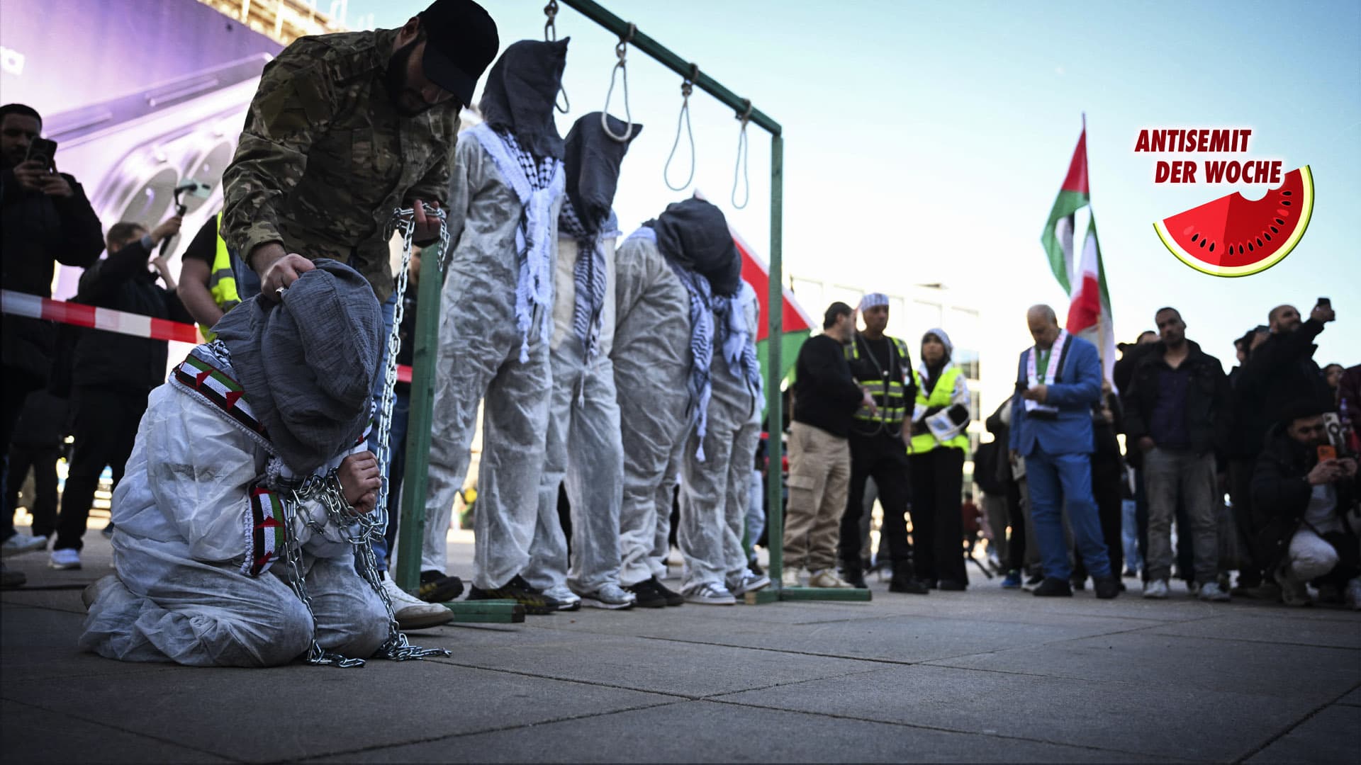 Antisemit der Woche: Israel-Hasser inszenieren mitten in Berlin ein perverses Hinrichtungs-Spektakel