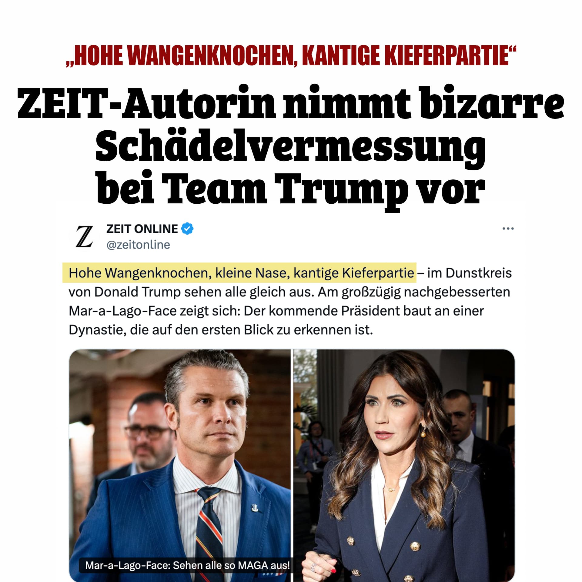 „Hohe Wangenknochen, kantige Kieferpartie“: ZEIT-Autorin nimmt bizarre Schädelvermessung bei Team Trump vor