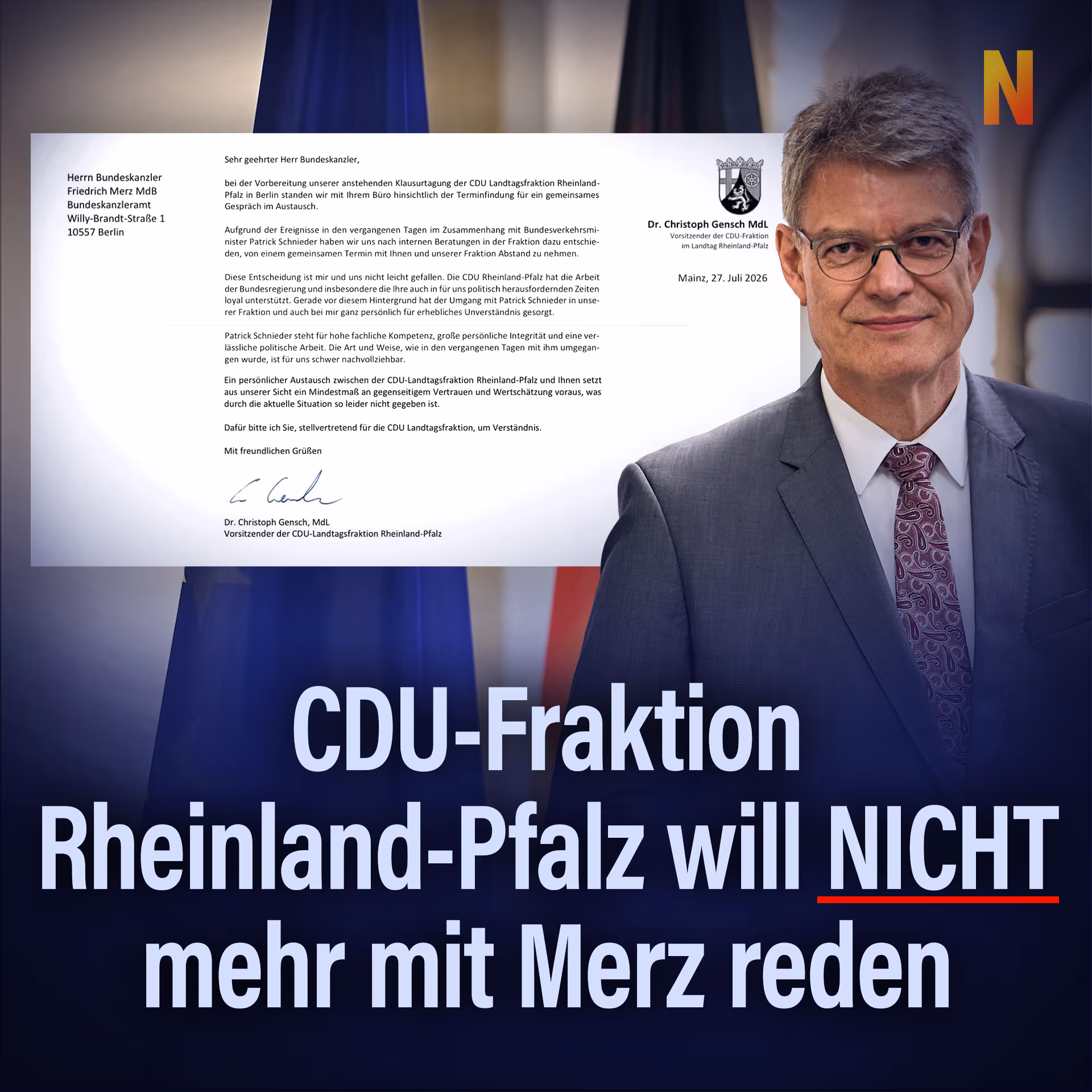 CDU-Fraktion Rheinland-Pfalz will nicht mehr mit Merz reden