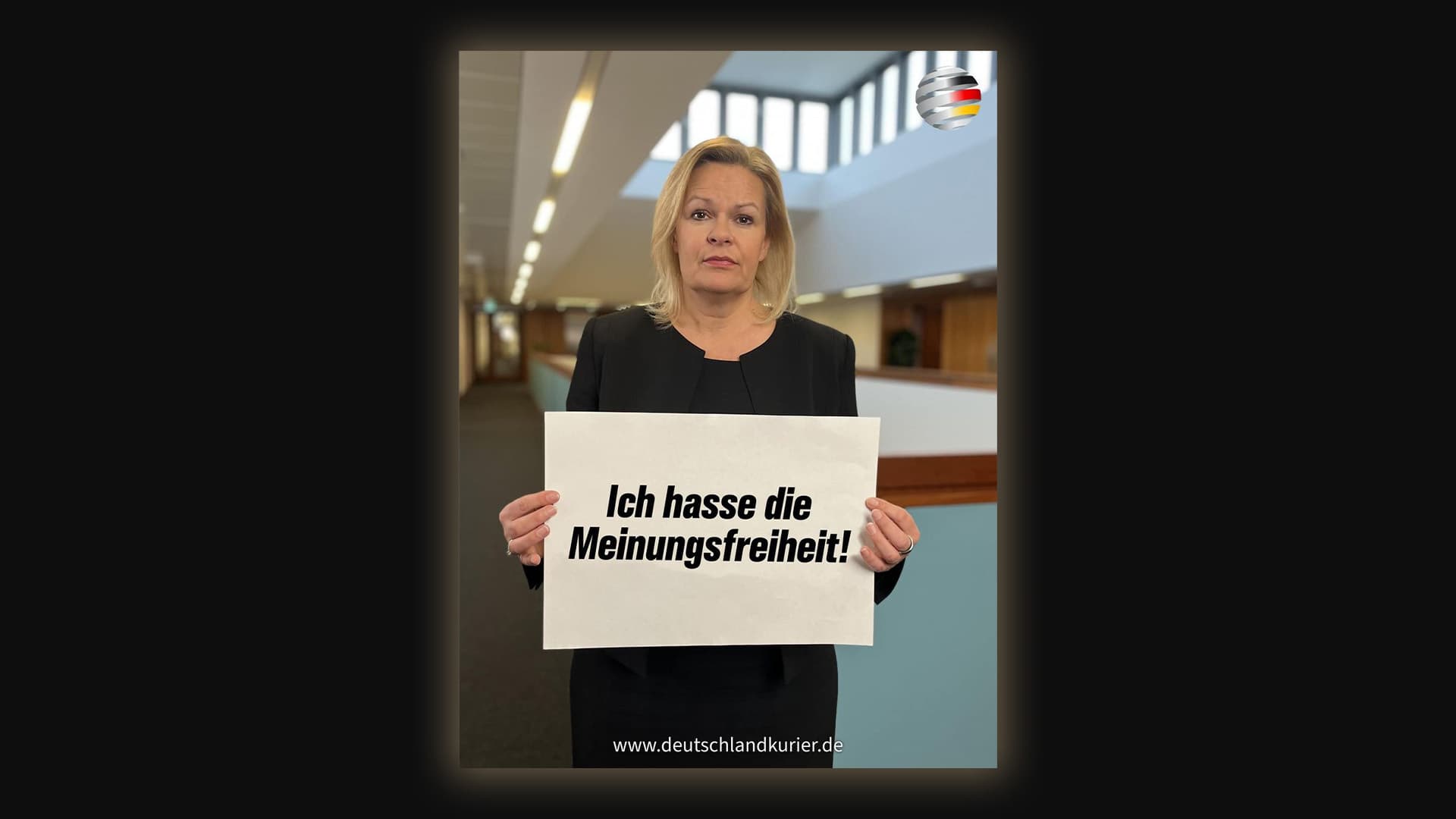 Anzeige von Nancy Faeser für „Ich hasse die Meinungsfreiheit!“