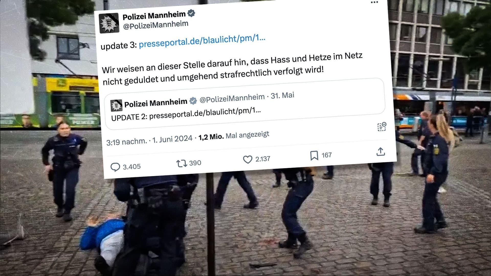 Kollege erstochen: Polizei Mannheim droht Usern mit Anzeigen wegen „Hass und Hetze“