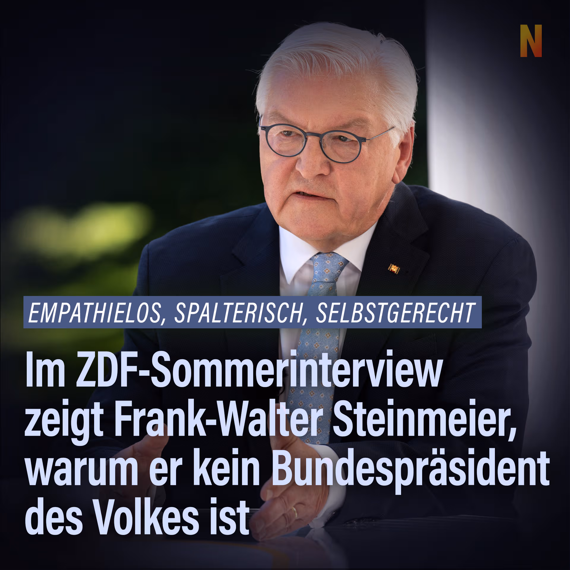 Im ZDF-Sommerinterview zeigt Frank-Walter Steinmeier, warum er kein Bundespräsident des Volkes ist