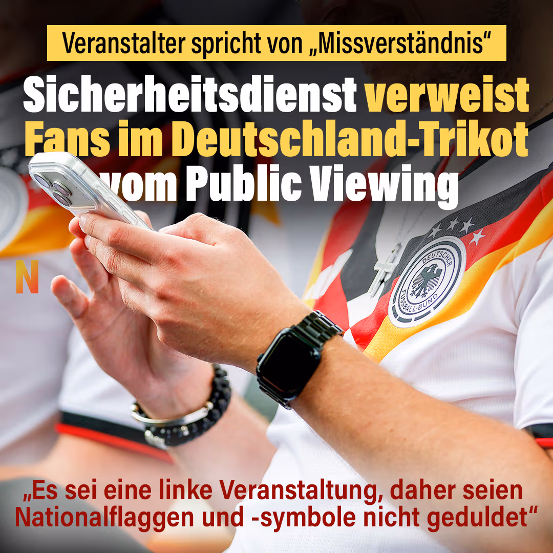 Sicherheitsdienst verweist Fans im Deutschland-Trikot vom Public Viewing