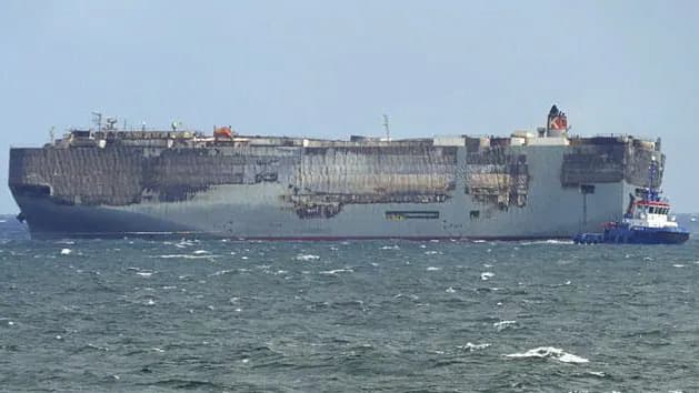 „Fremantle Highway“: Abgebrannter Auto-Frachter wird nach Eemshaven geschleppt